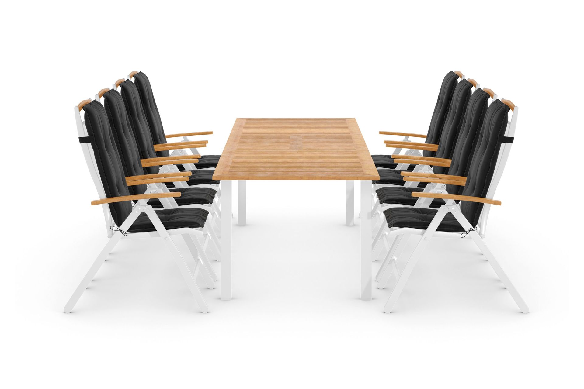 Las Vegas Matgrupp Utomhus 220-280x100+ 8 Las Vegas Lyx Stol m Dyna - Vit/Teak/Svart