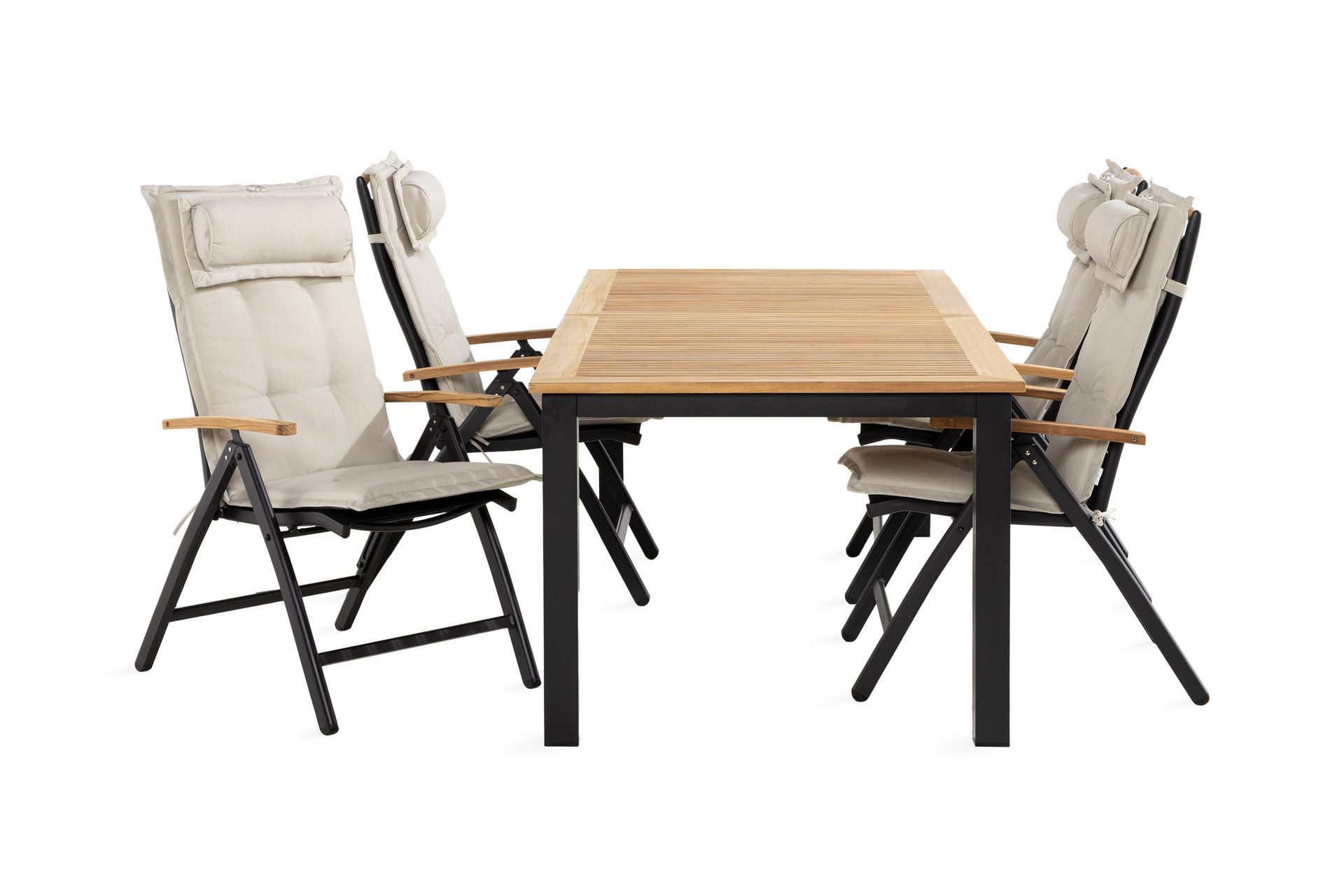 las vegas matgrupp utomhus 90x152-210 + 4 stolar m dyna - svart/teak/offwhite
