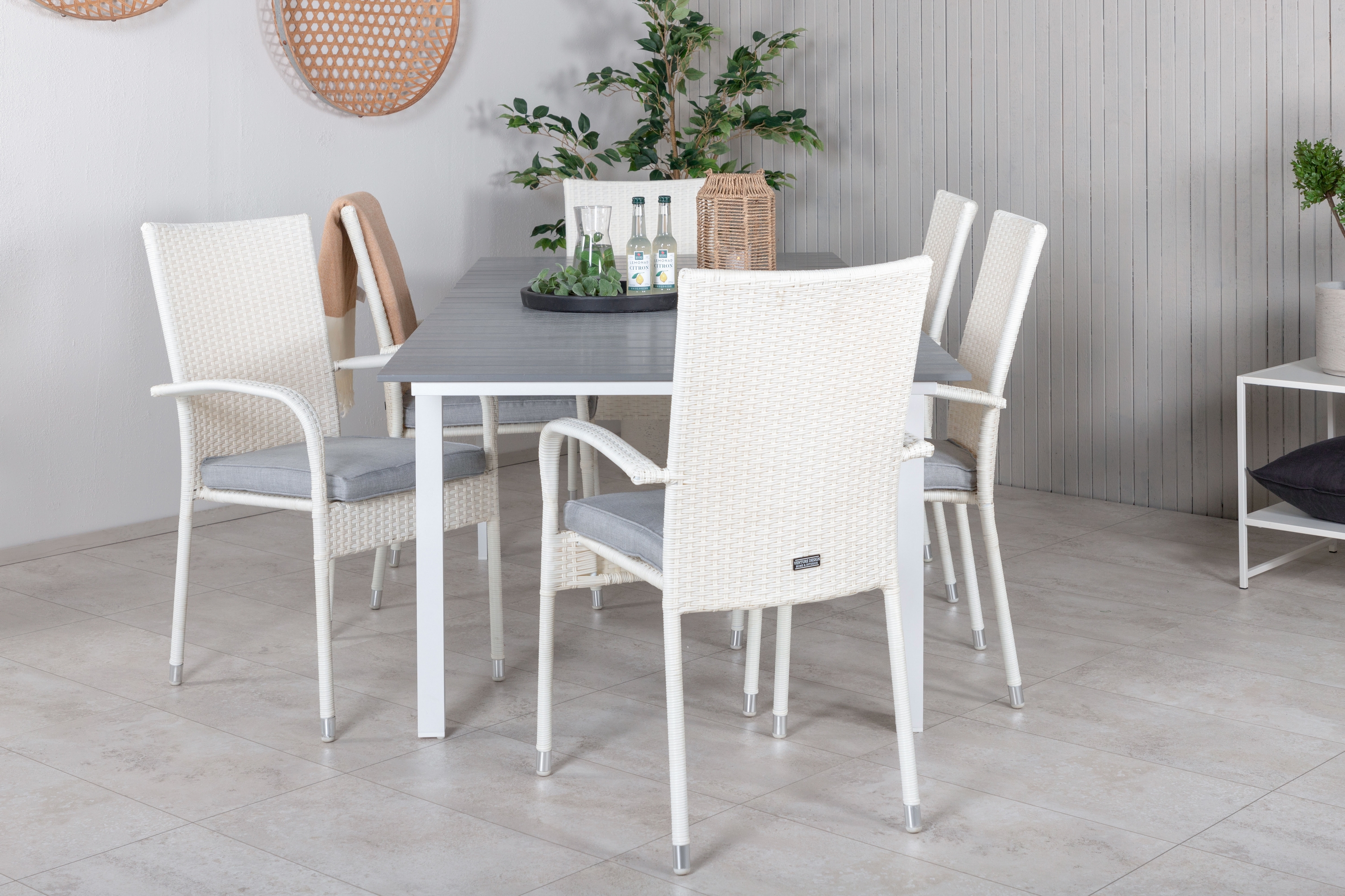 Levels Förlängningsbar Matgrupp Utomhus 160-240cm 6 Anna Stolar Vit/Grå