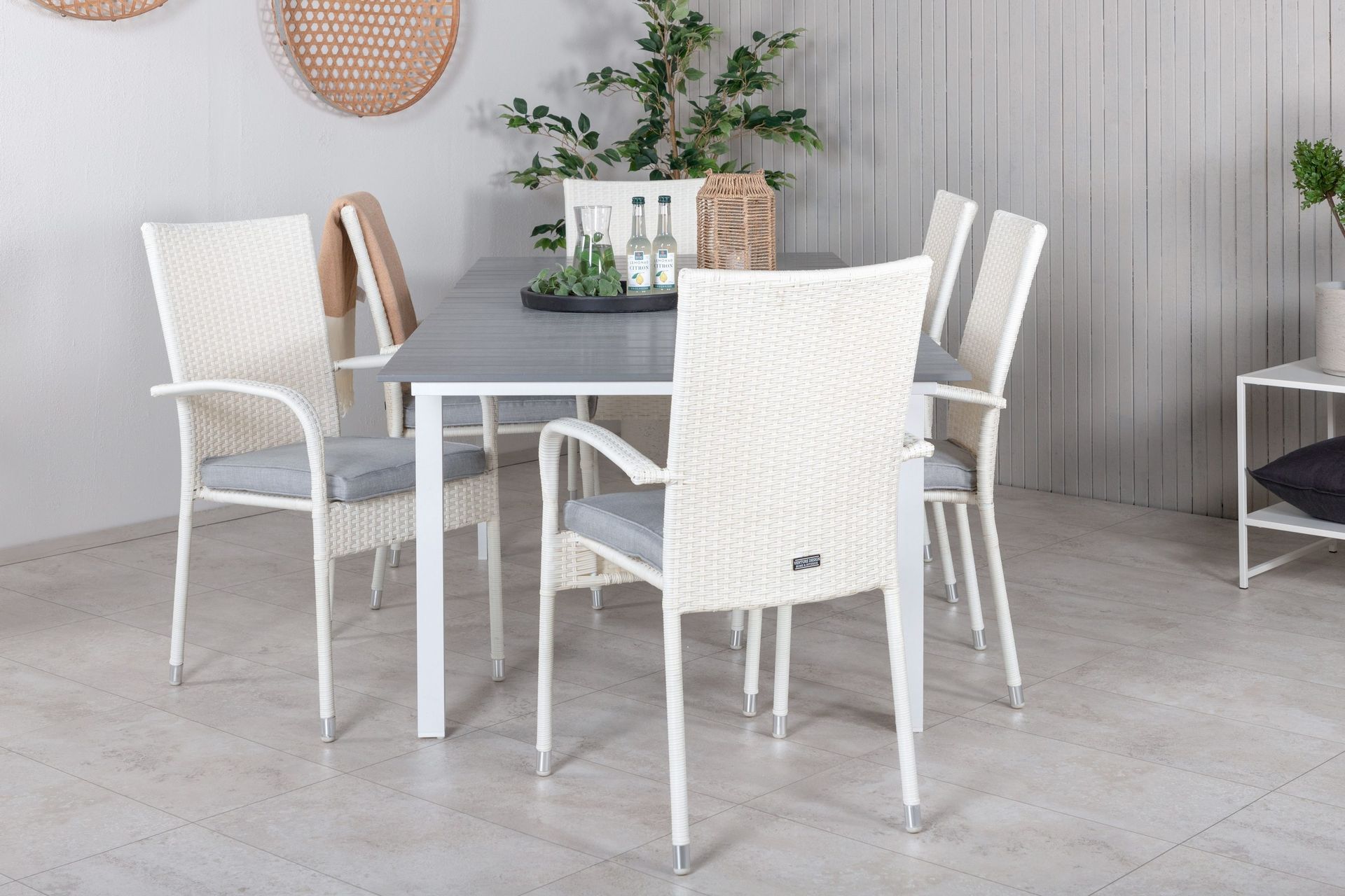 levels förlängningsbar matgrupp utomhus 160-240cm + 6 anna stolar - vit/grå