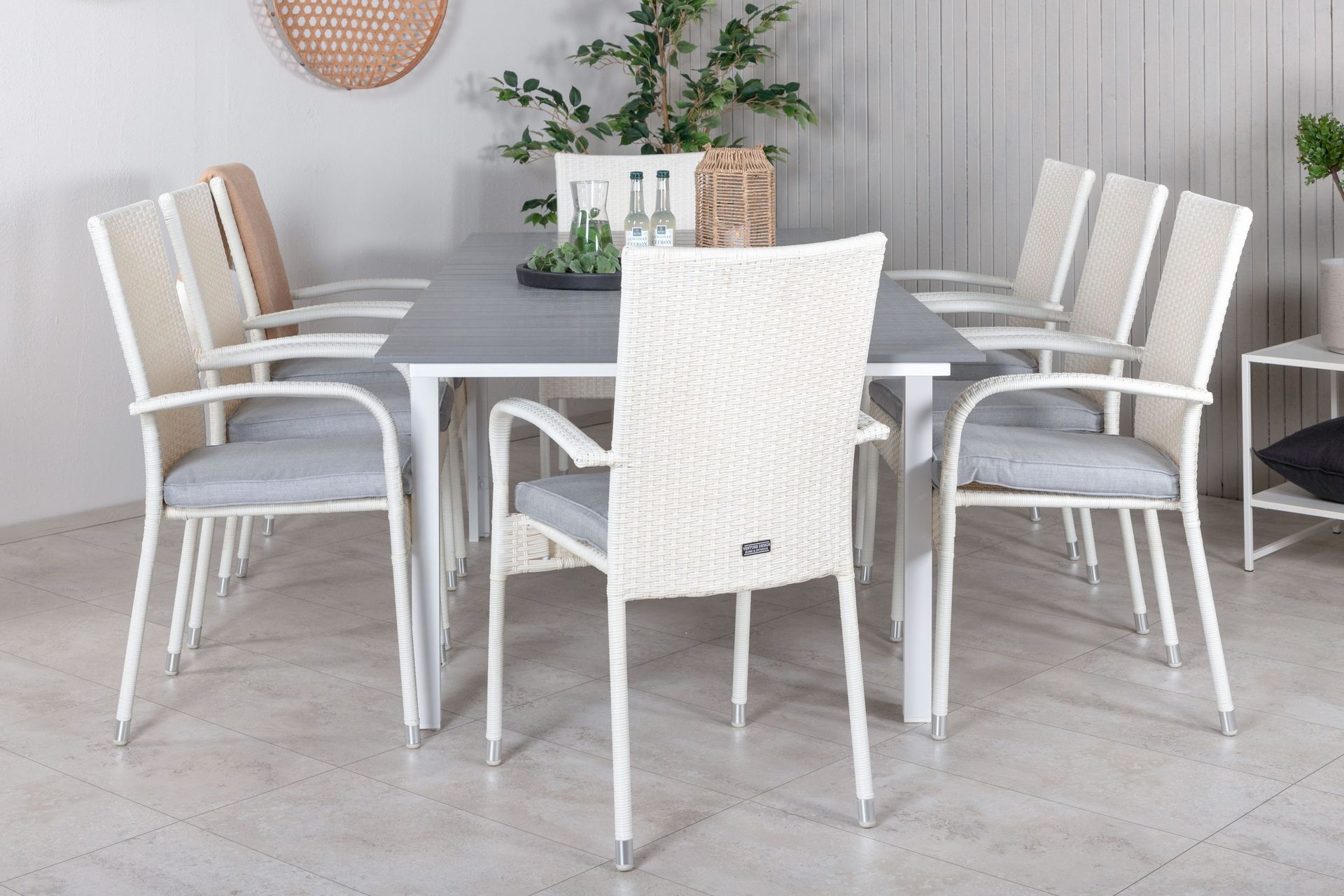 levels förlängningsbar matgrupp utomhus 160-240cm + 8 anna stolar - vit/grå