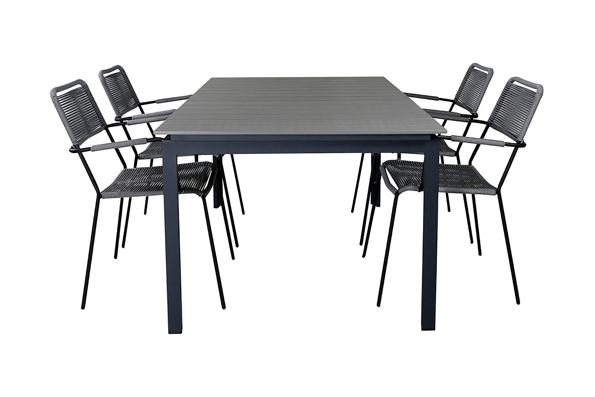 Levels F&ouml;rl&auml;ngningsbar Matgrupp Utomhus 160cm + 4 Lindos Stolar - Svart/Gr&aring;