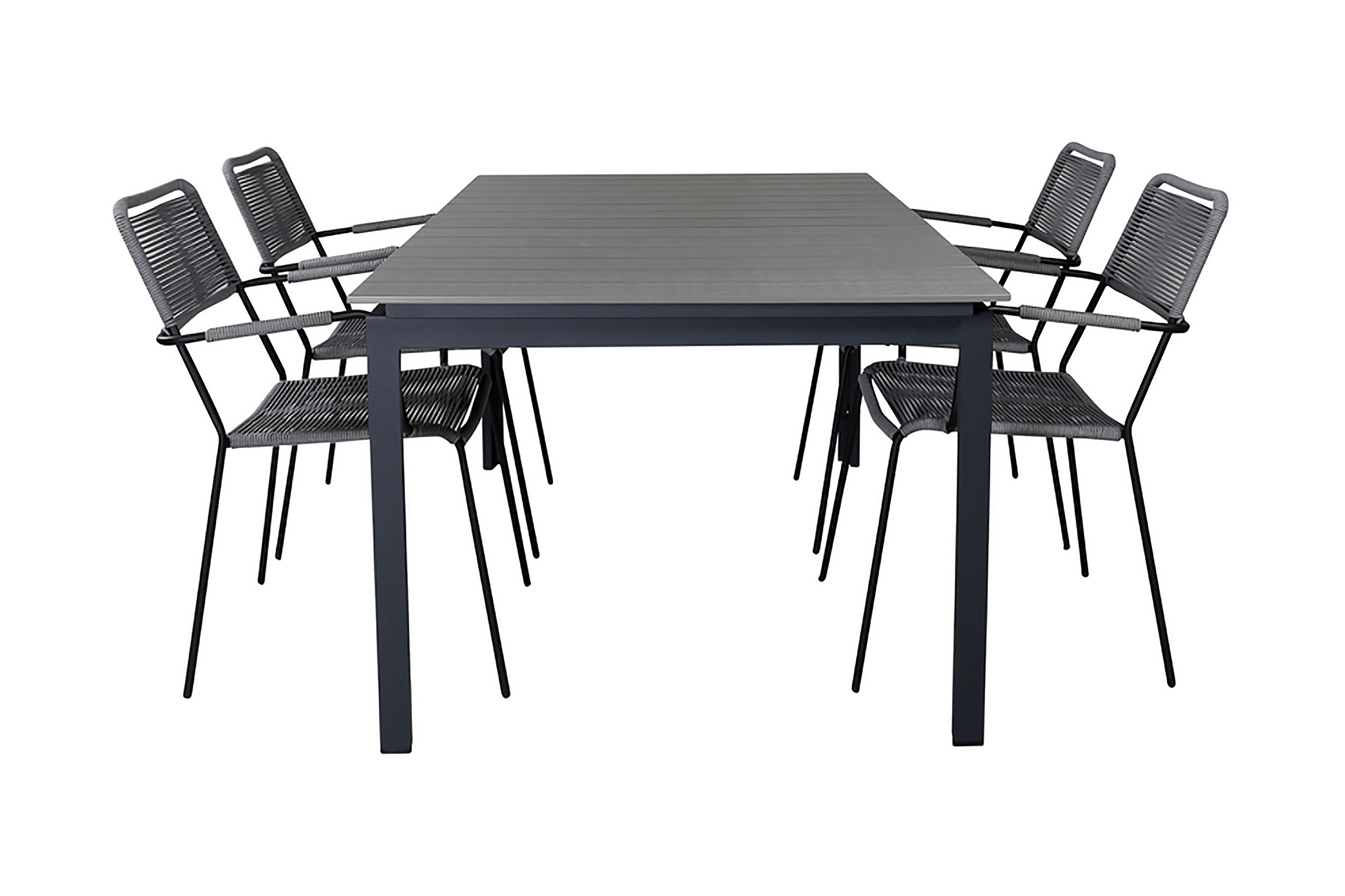 Levels Förlängningsbar Matgrupp Utomhus 160cm 4 Lindos Stolar Svart/Grå