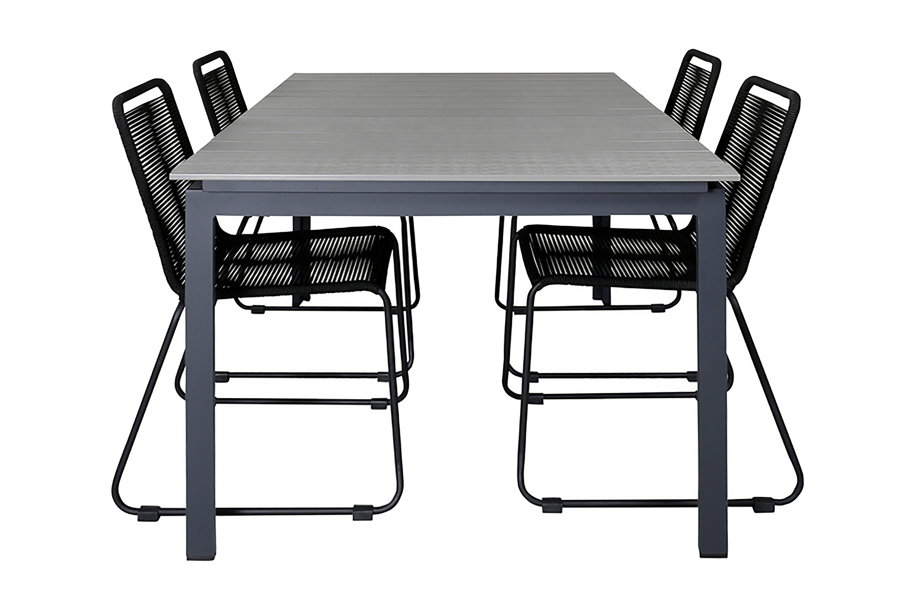 levels förlängningsbar matgrupp utomhus 160cm + 4 lindos stolar - svart/grå