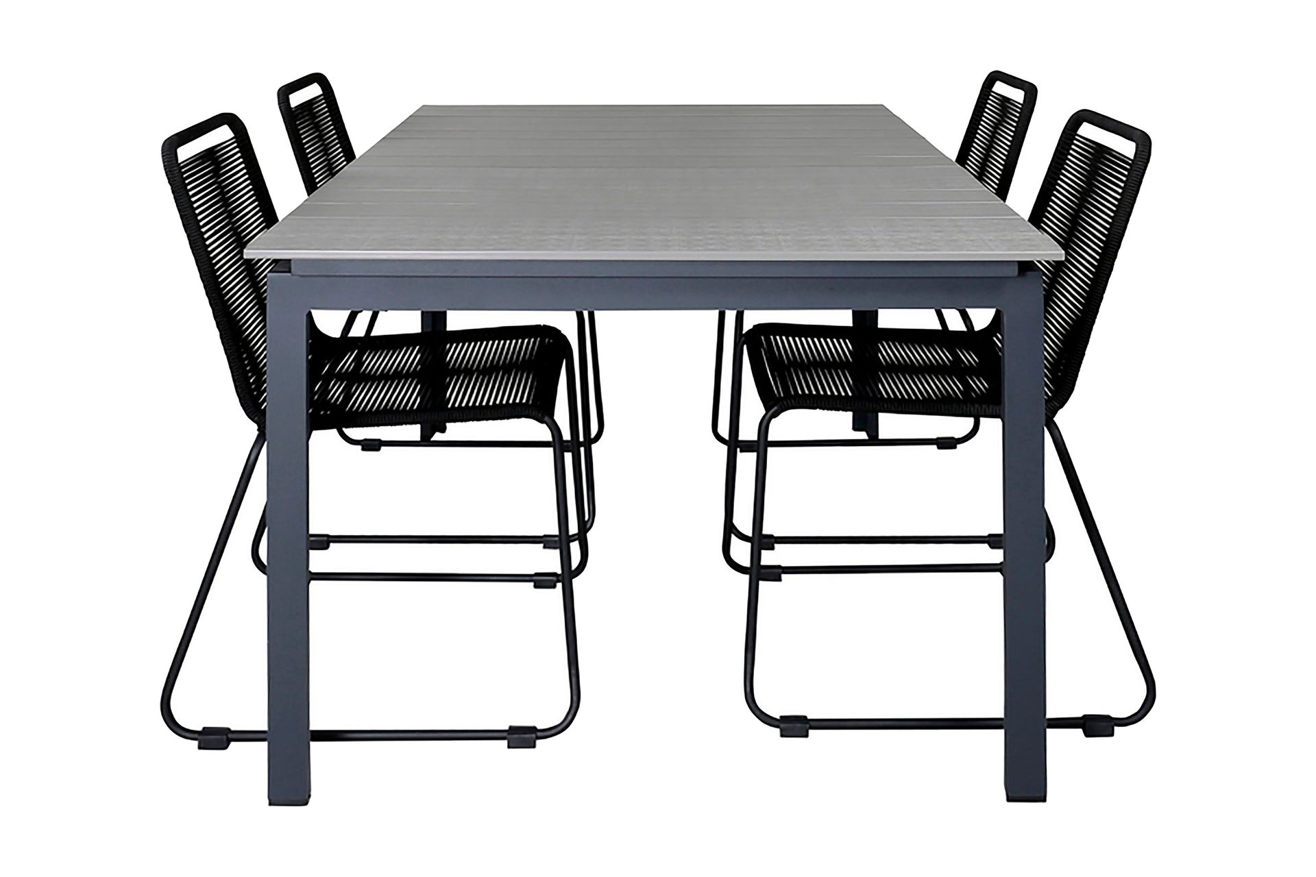 levels förlängningsbar matgrupp utomhus 160cm + 4 lindos stolar - svart/grå