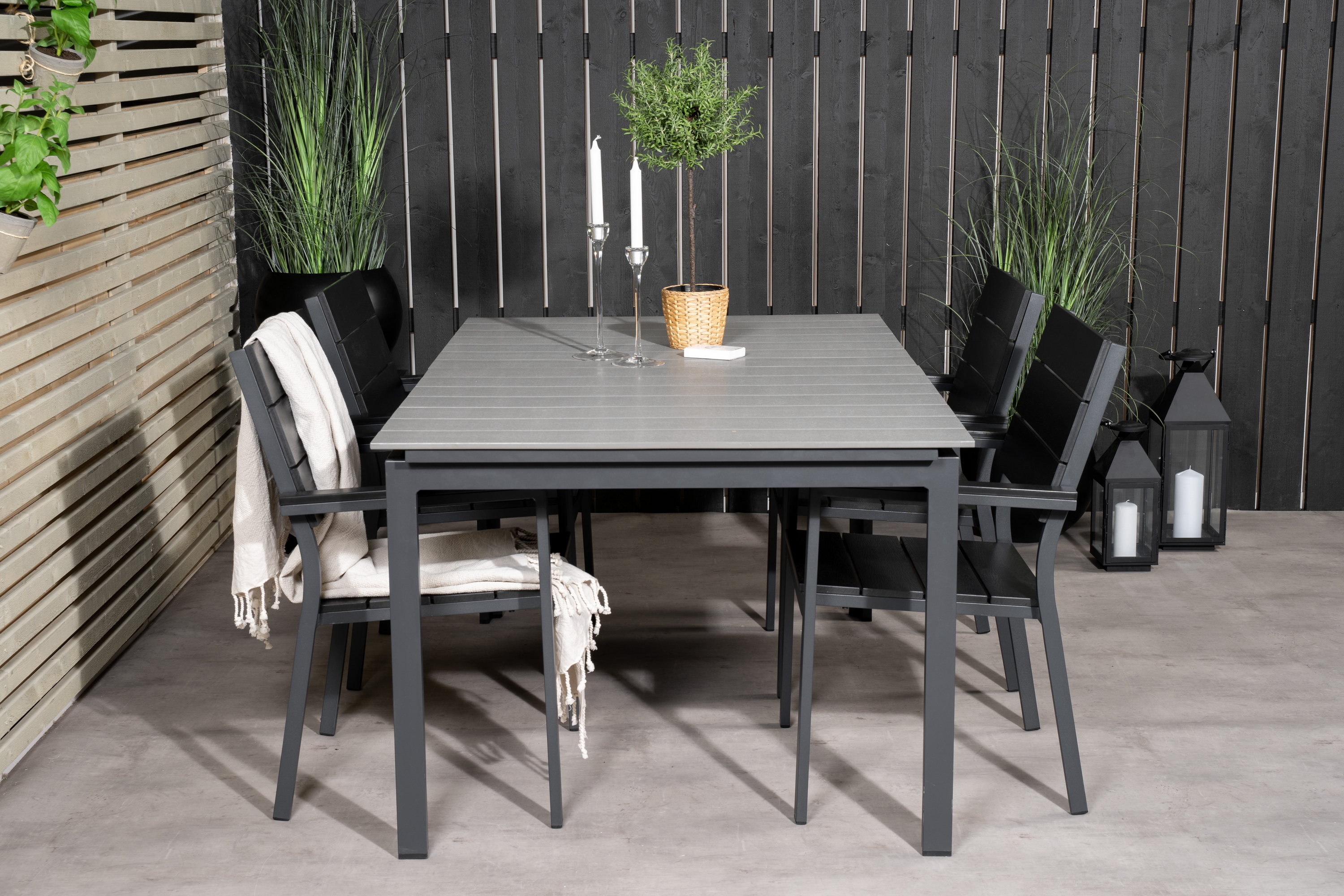 Levels Förlängningsbar Matgrupp Utomhus 160cm 4 Matstolar Svart