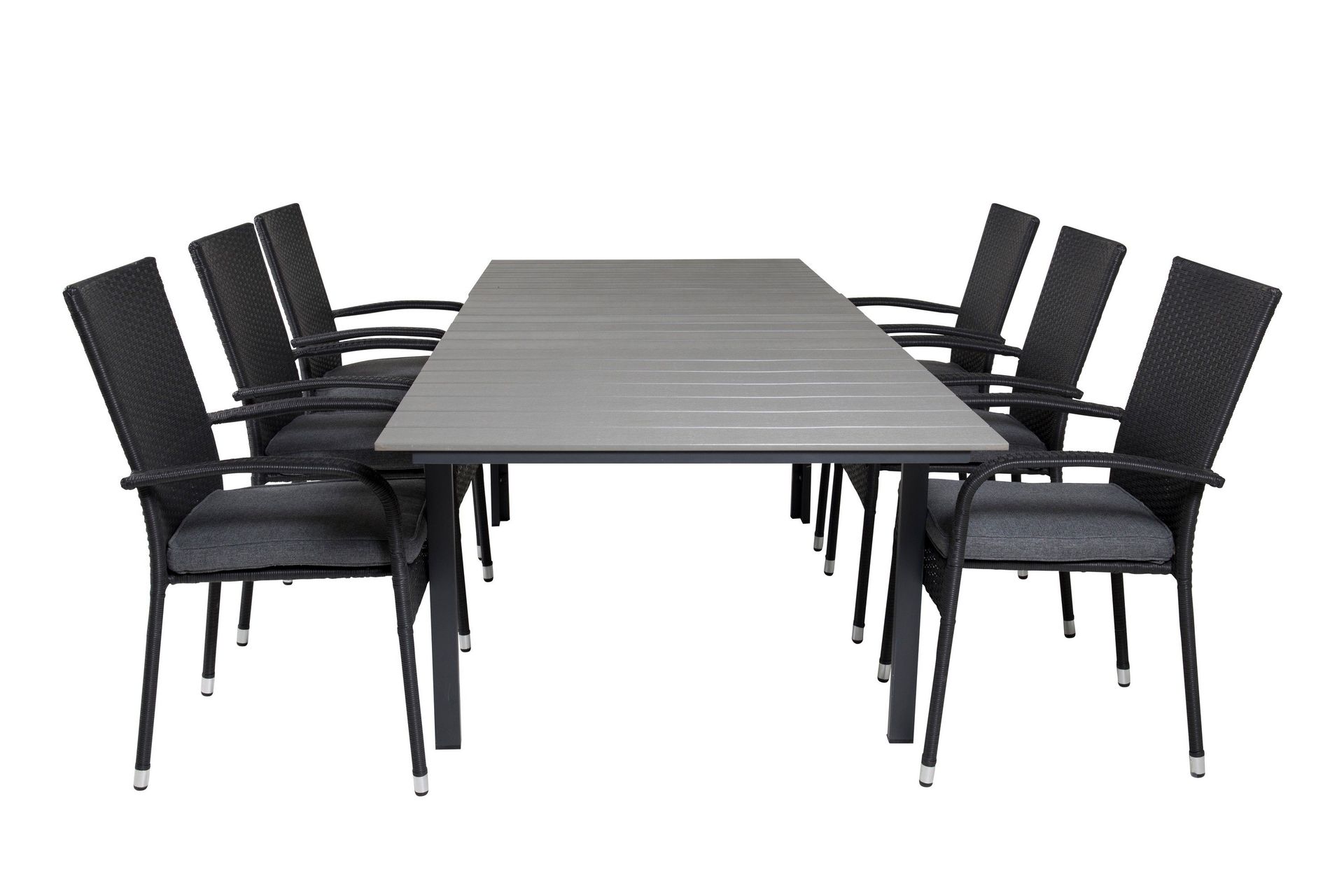 levels förlängningsbar matgrupp utomhus 160cm + 6 anna stolar - svart/grå