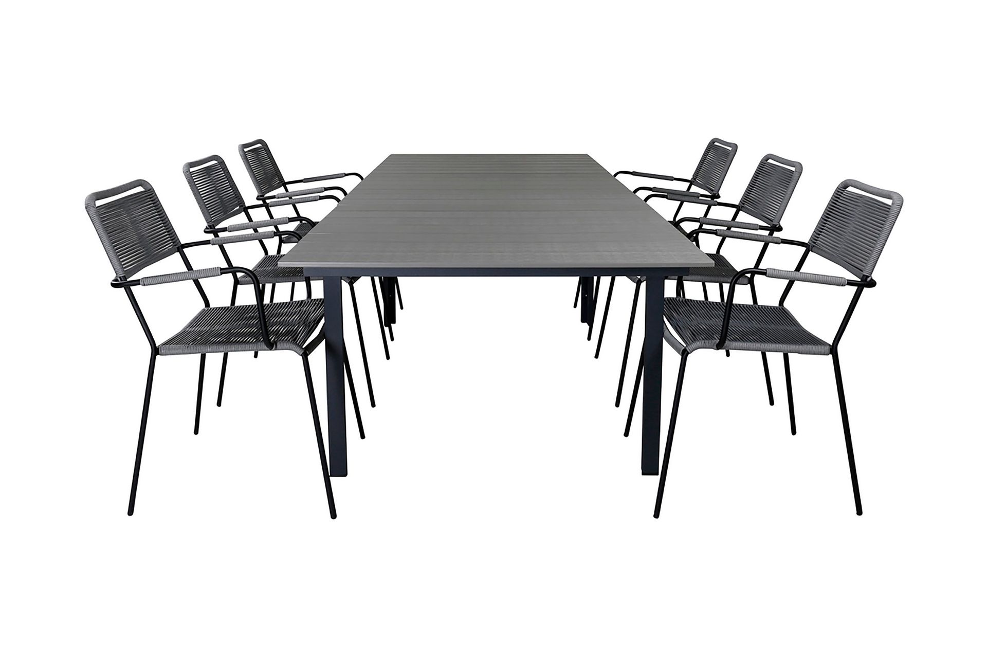 levels förlängningsbar matgrupp utomhus 160cm + 6 lindos stolar - svart/natur