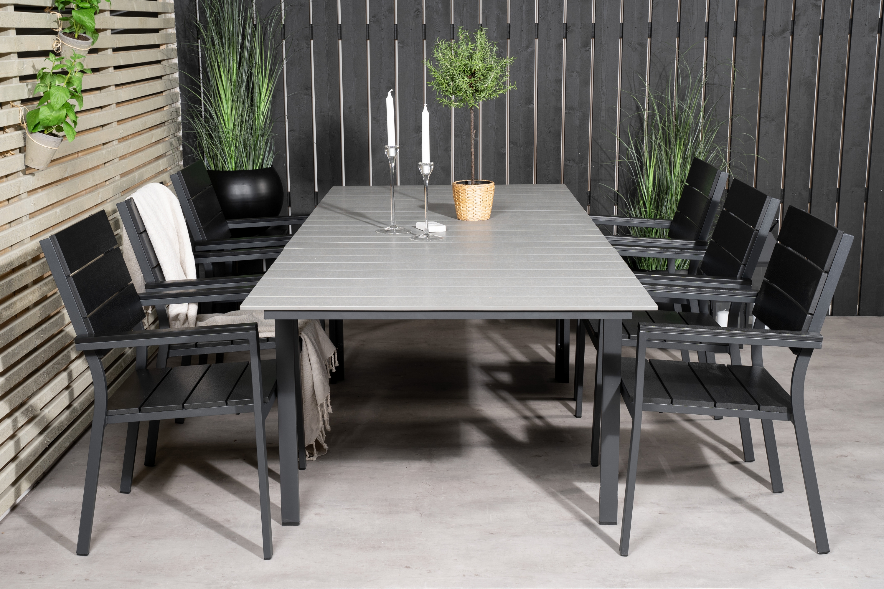 Levels Förlängningsbar Matgrupp Utomhus 160cm 6 Matstolar Svart