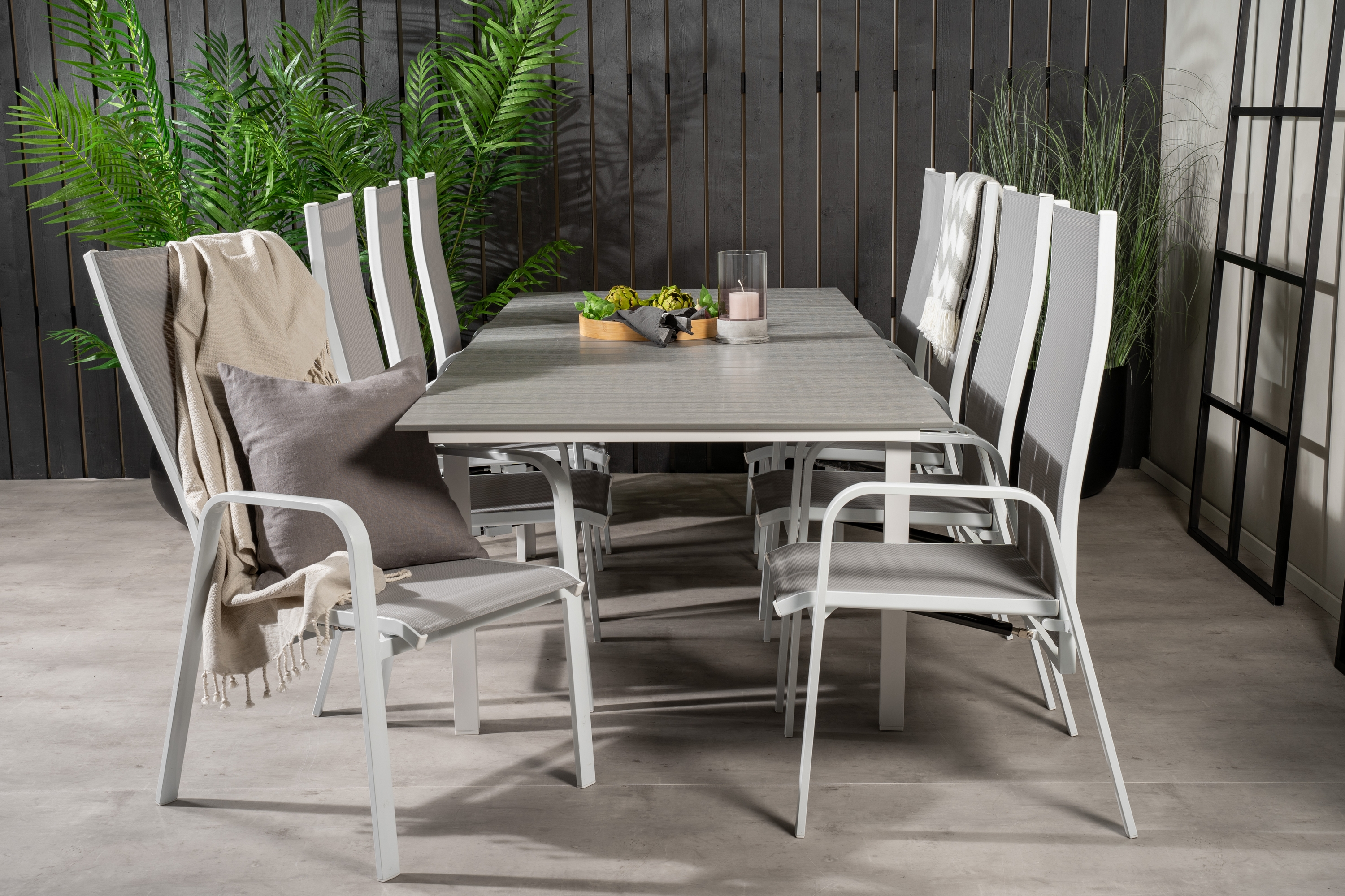 Levels Förlängningsbar Matgrupp Utomhus 160cm 8 Copacabana Stolar Vit