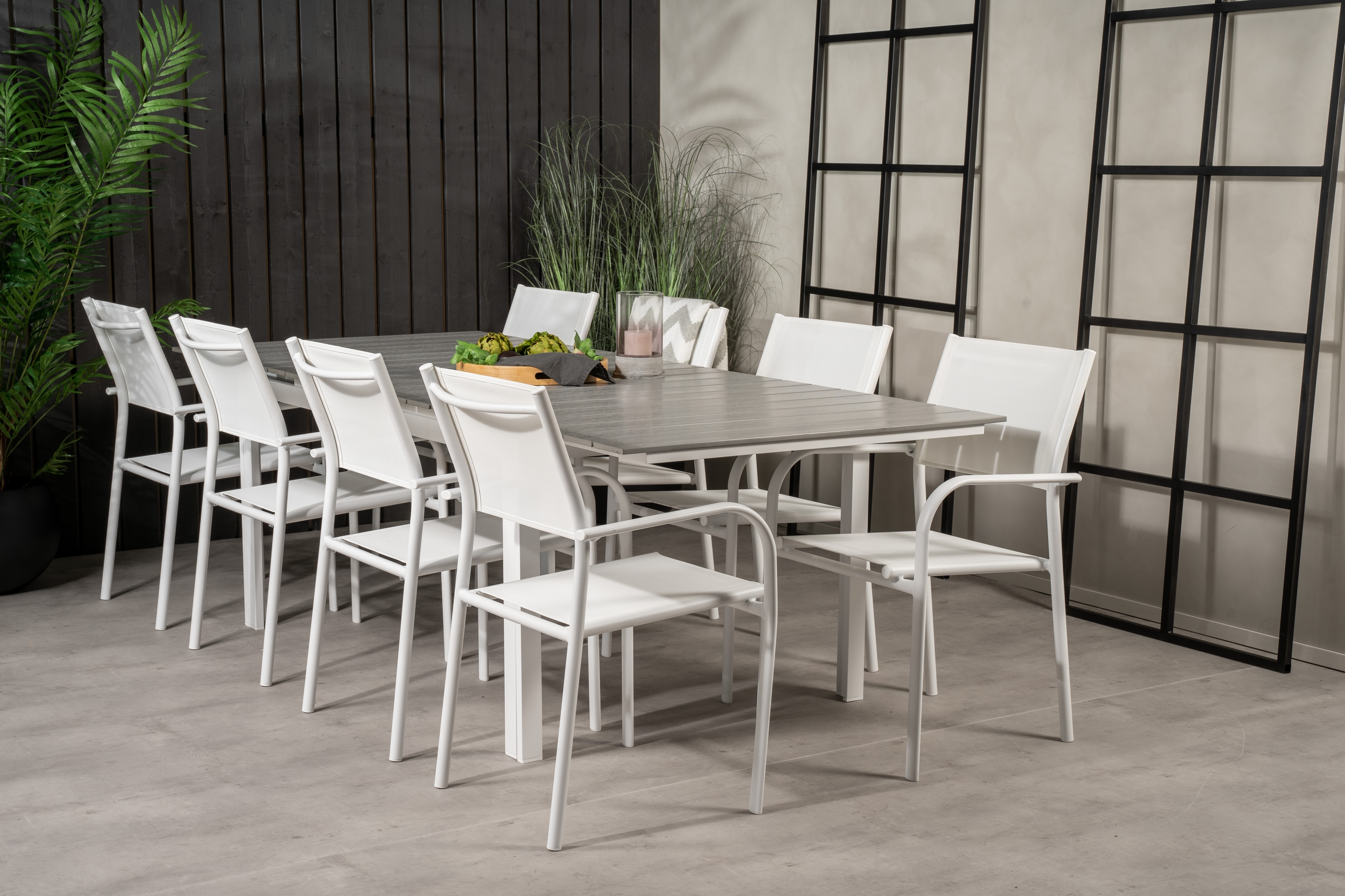 Levels Förlängningsbar Matgrupp Utomhus 160cm 8 Santorini Stolar Vit/Grå