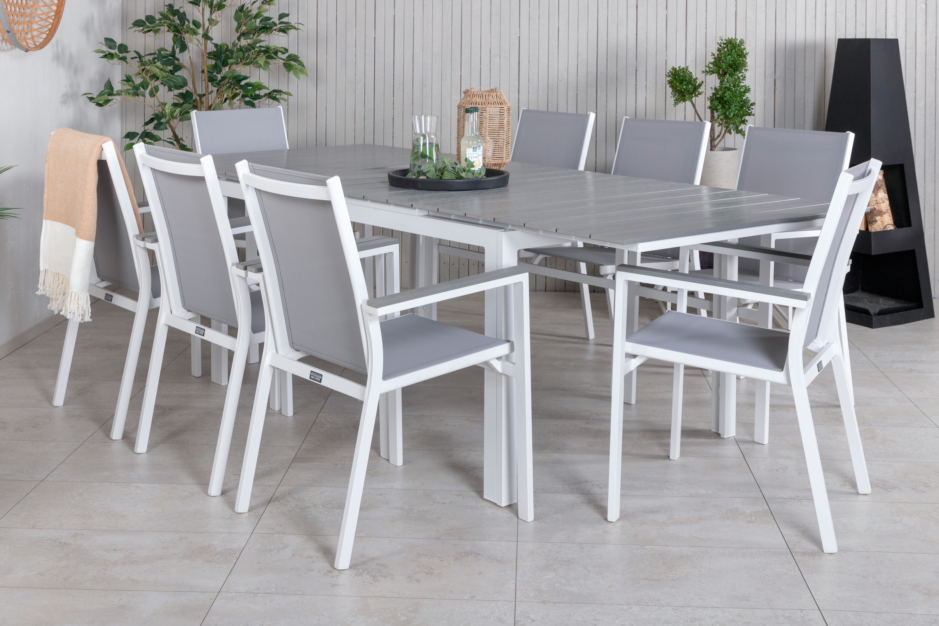 Levels Förlängningsbar Matgrupp Utomhus 160cm 8 Parma Stolar Vit/Grå