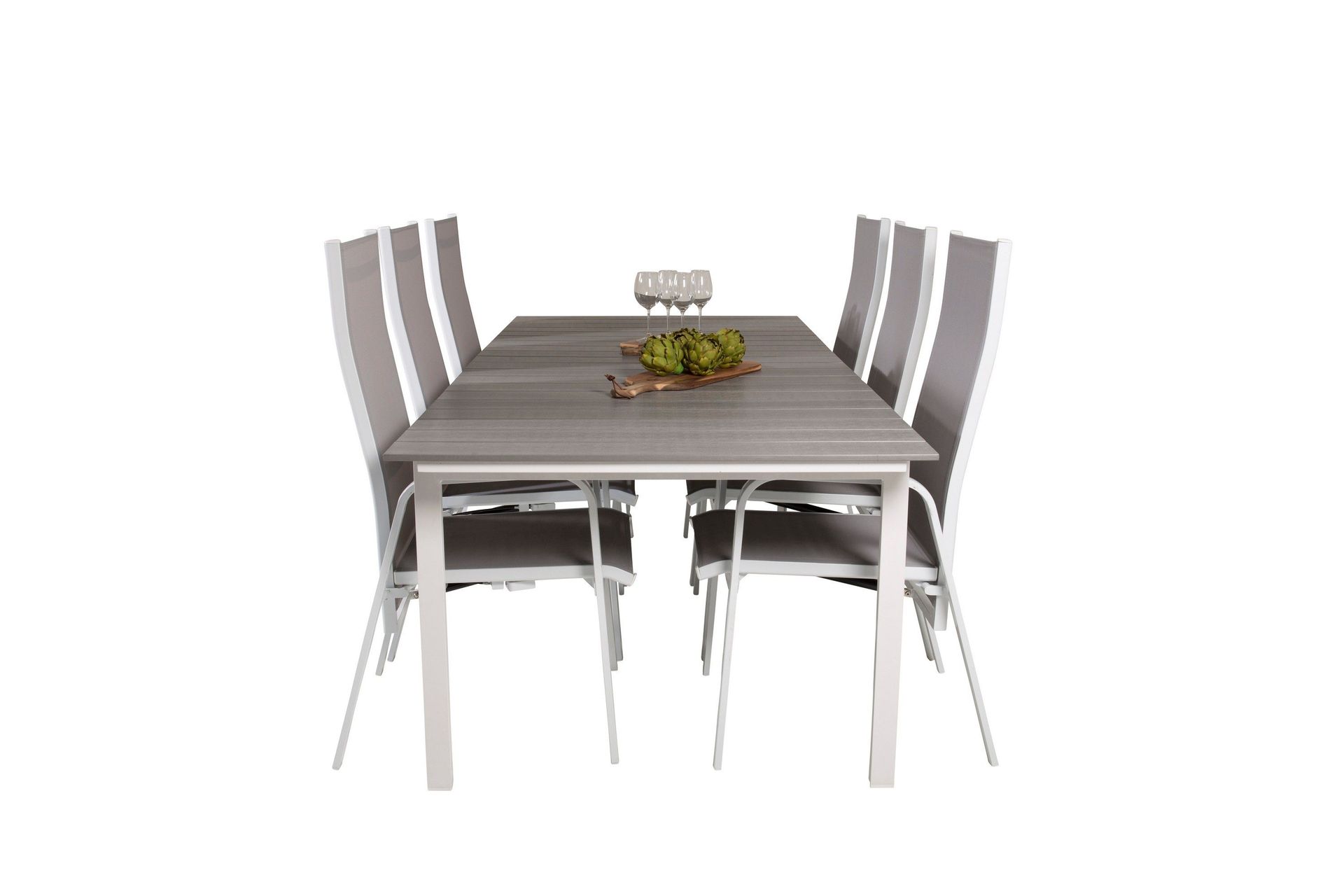 levels förlängningsbar matgrupp utomhus 224-324 cm + 6 st copacabana matstolar - vit