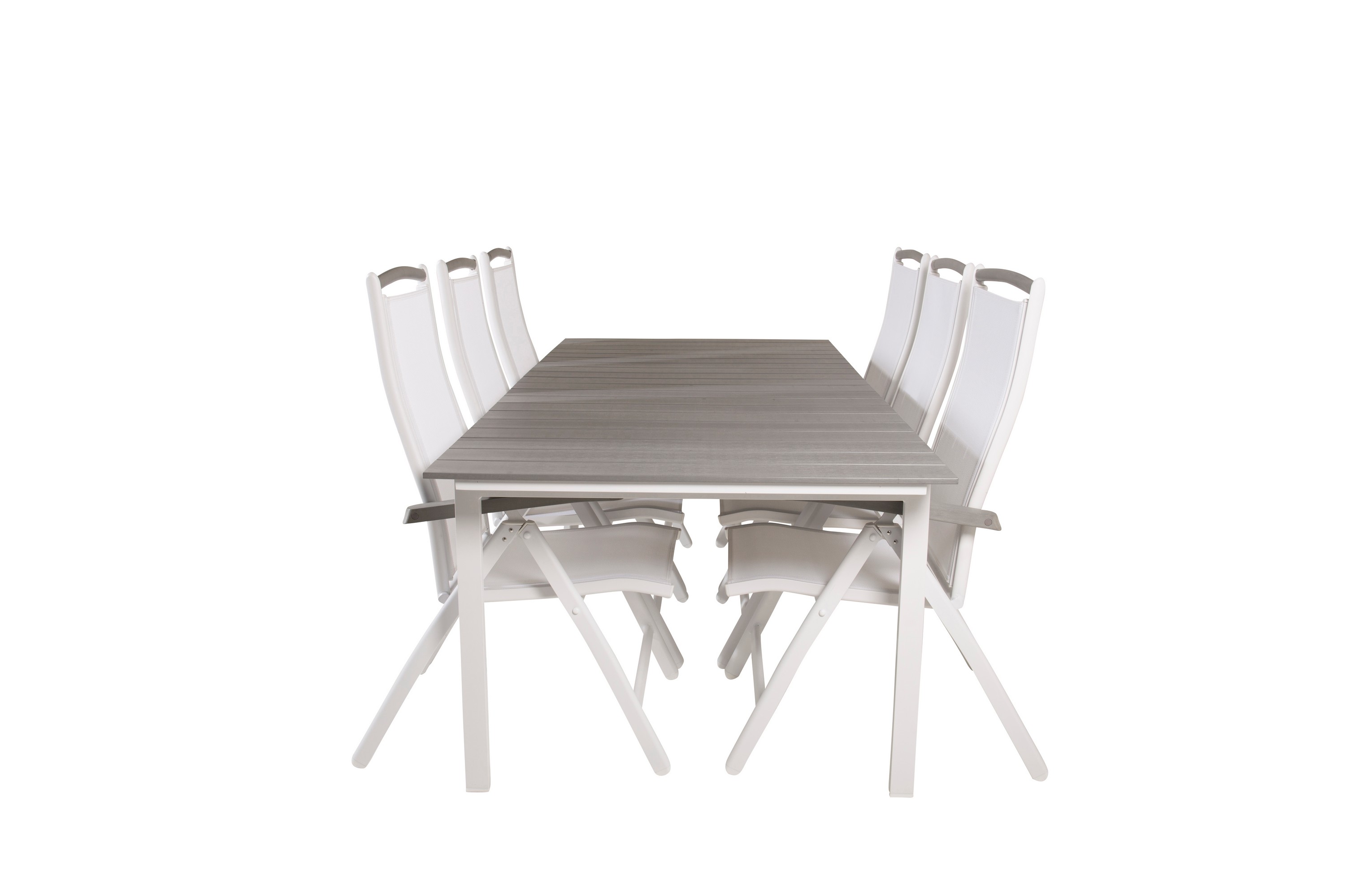 levels förlängningsbar matgrupp utomhus 224cm + 6 albany stolar - grå/vit