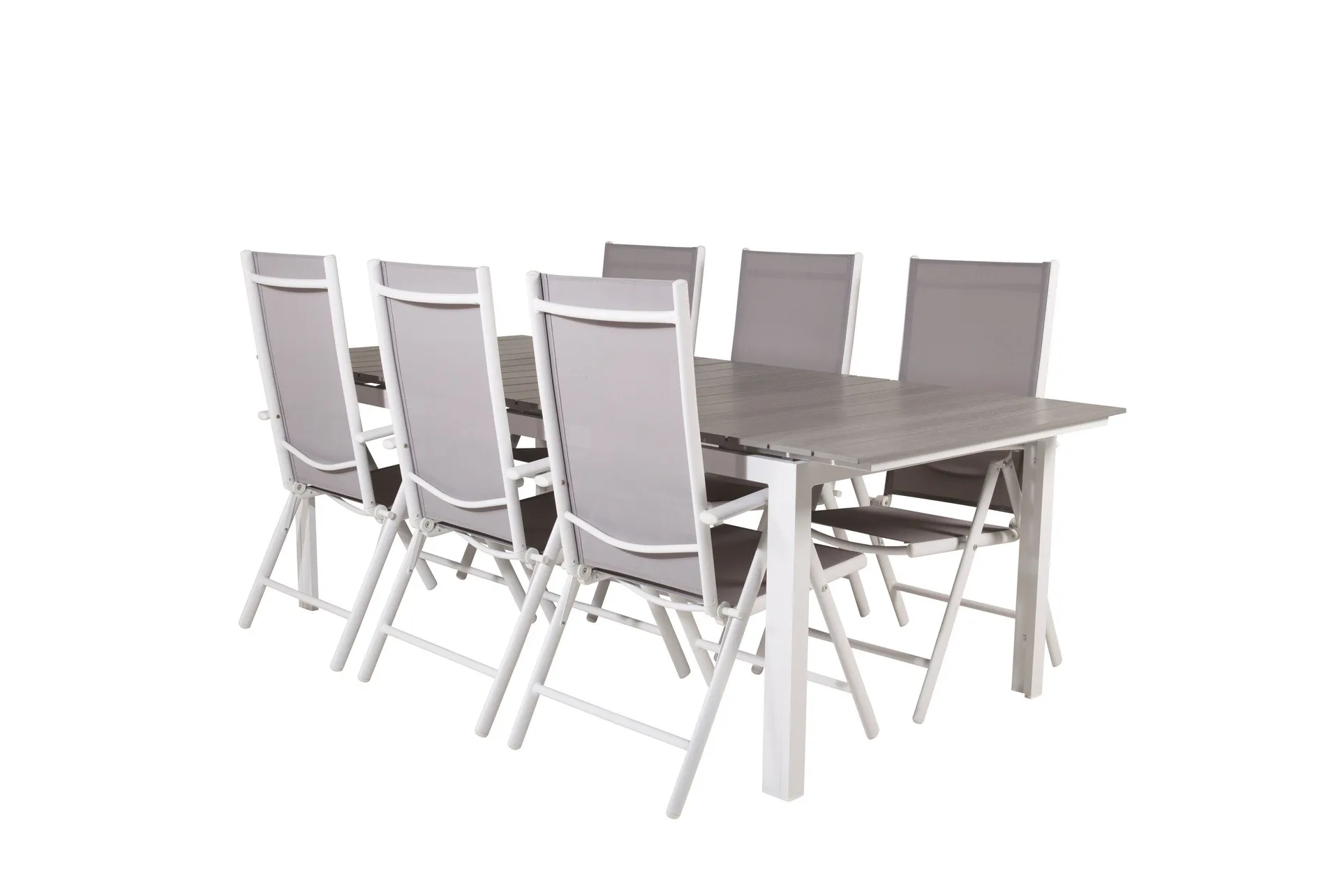 Levels F&ouml;rl&auml;ngningsbar Matgrupp Utomhus 224cm + 6 Break Matstolar - Gr&aring;/Vit
