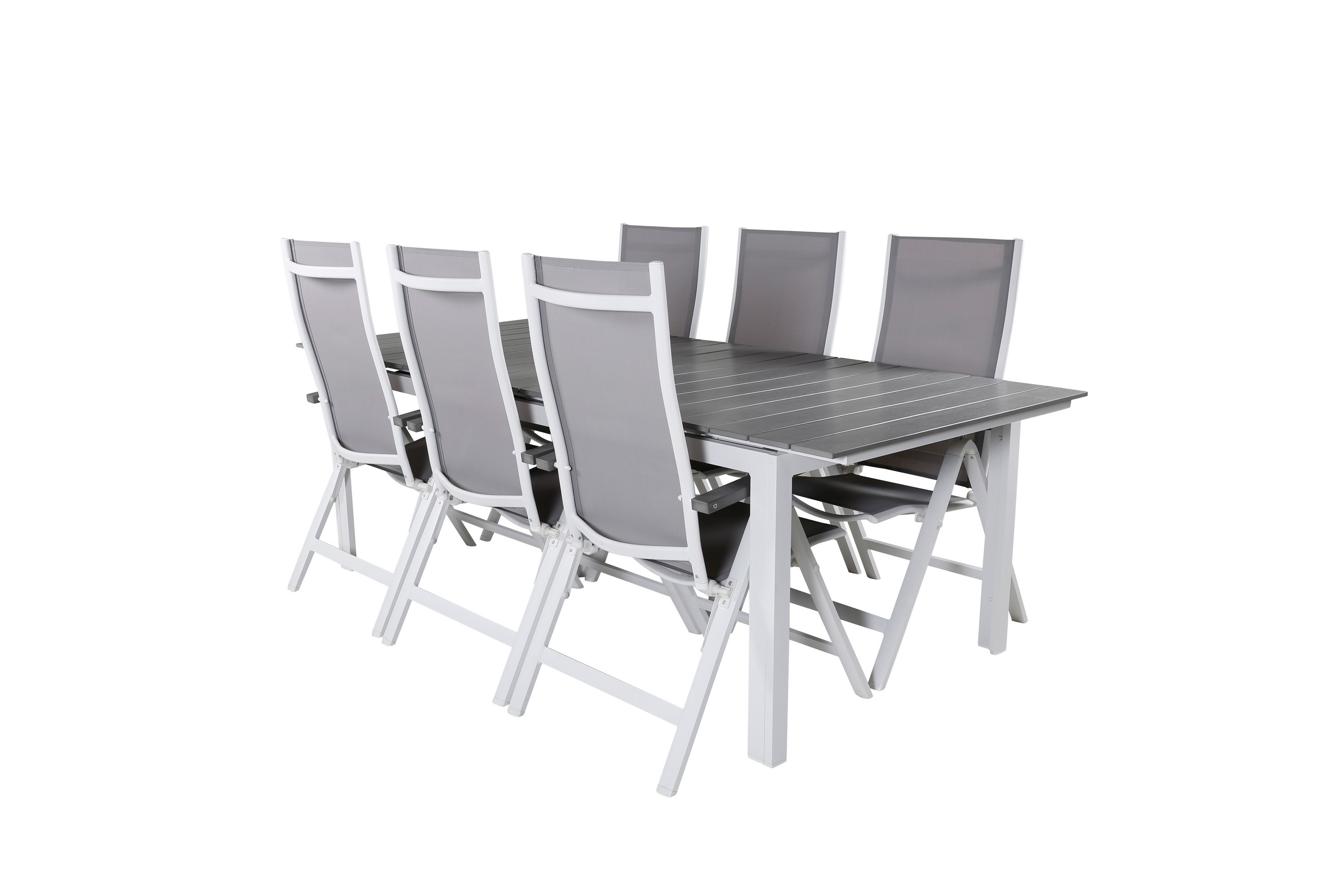 levels förlängningsbar matgrupp utomhus 229cm + 6 albany stolar - brun/vit