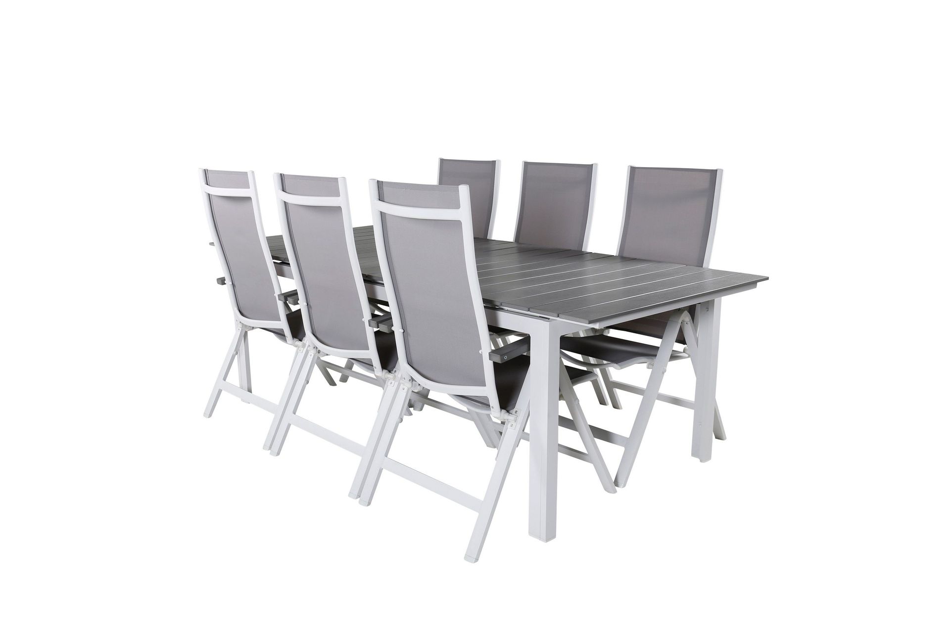 levels förlängningsbar matgrupp utomhus 229cm + 6 albany stolar - brun/vit