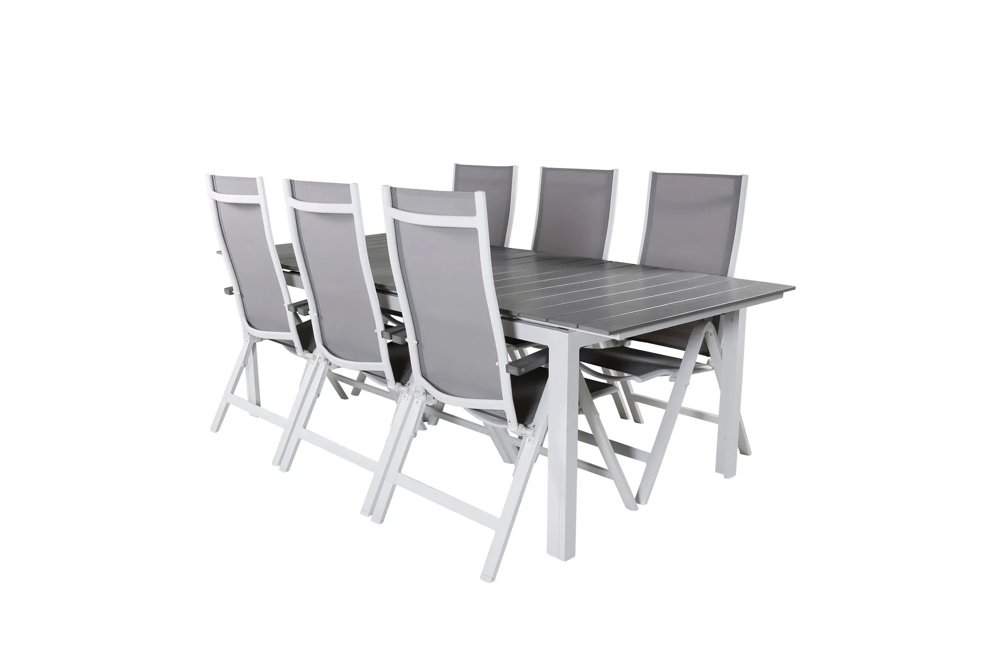 Levels F&ouml;rl&auml;ngningsbar Matgrupp Utomhus 229cm + 6 Albany Stolar - Brun/Vit
