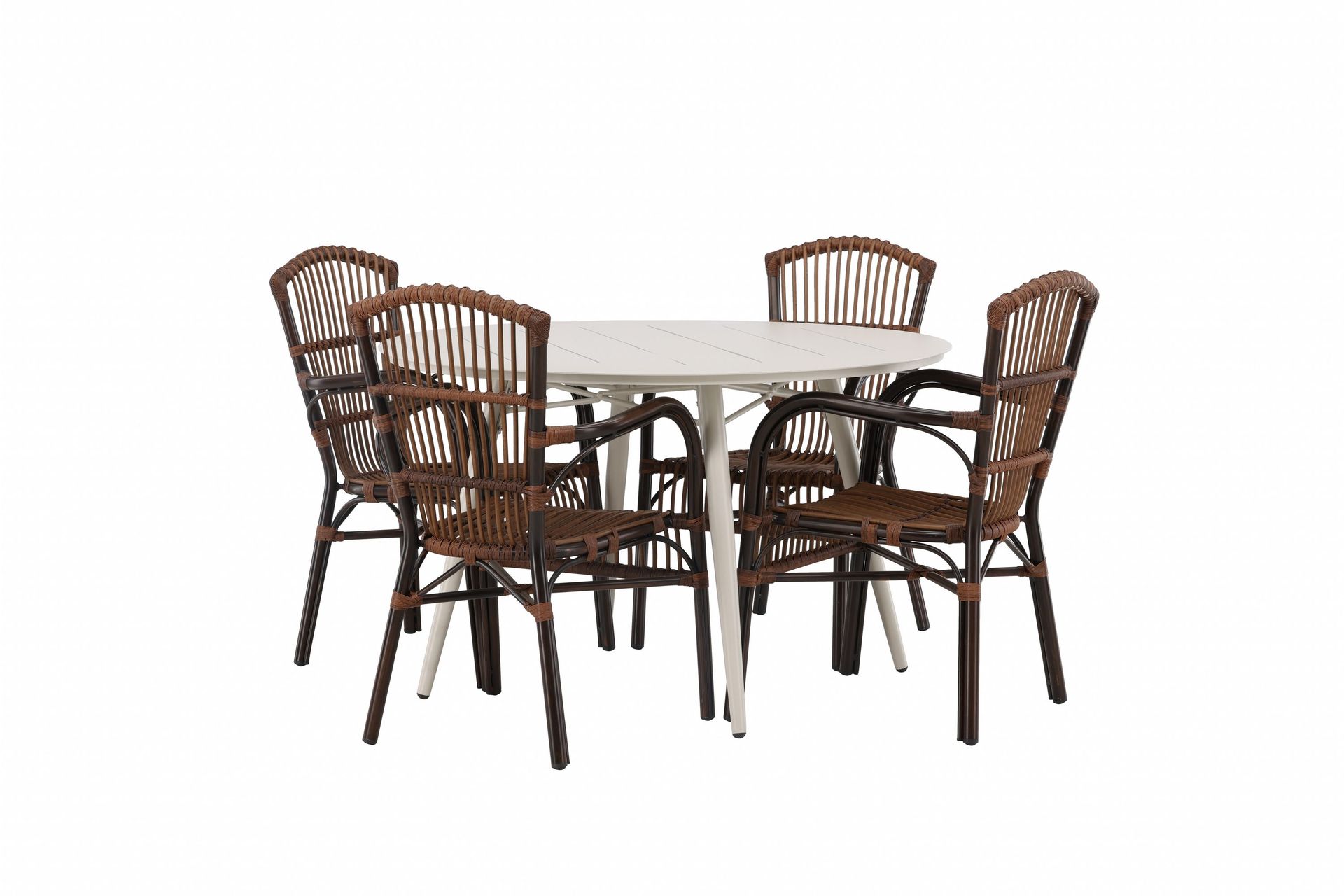 lina matgrupp rund 120 cm + 4 st galera karmstolar brun/vit - brun/vit