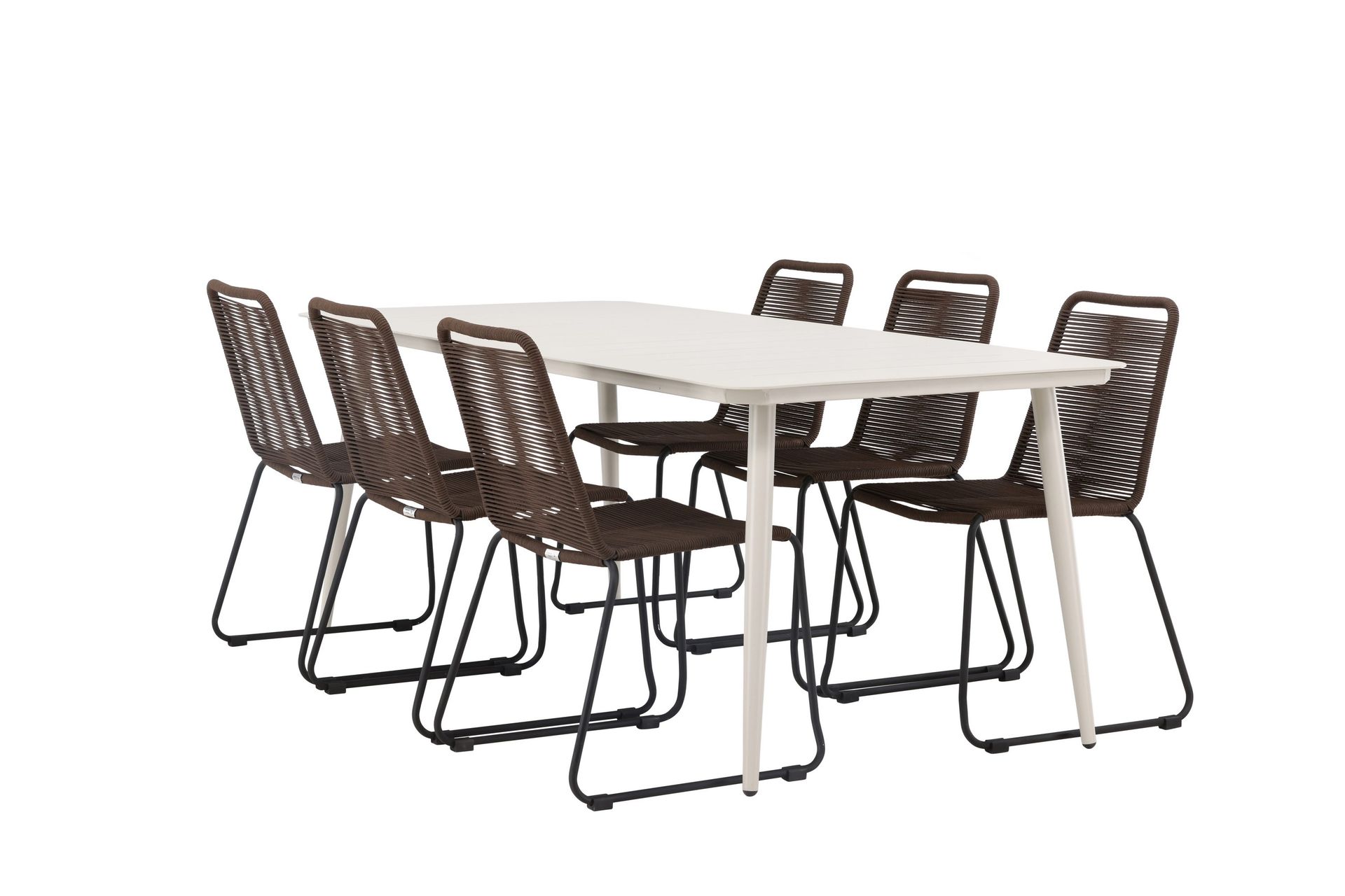 Lina Matgrupp Utomhus 120 cm + 6 st Lindos Matstolar - M&ouml;rkbrun/Vit