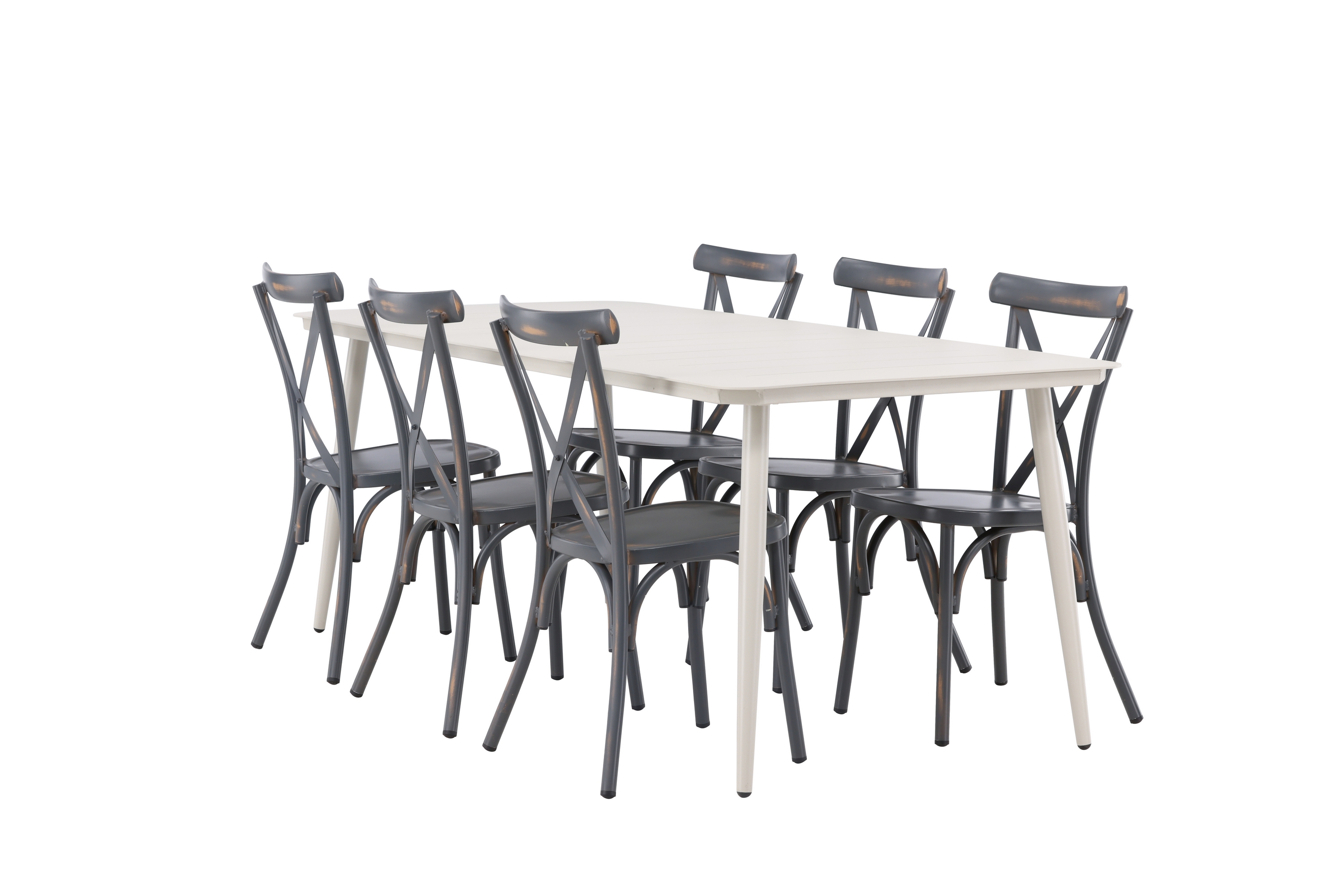 Lina Matgrupp Utomhus 120 cm 6 st Tablas Matstolar MörkgråVit