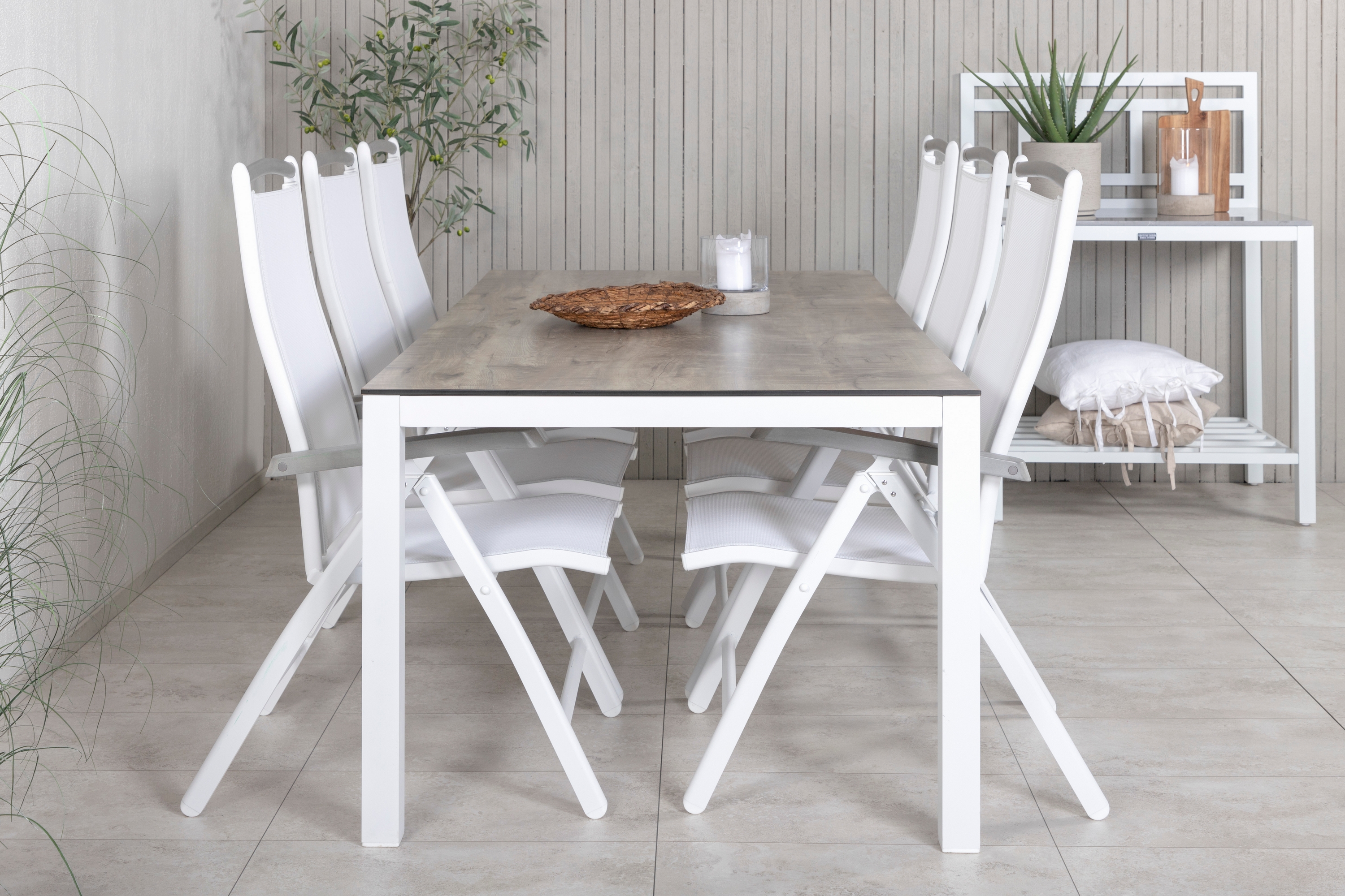 Llama Matgrupp Utomhus 205cm 6 Albany Positionsstolar Vit/Grå