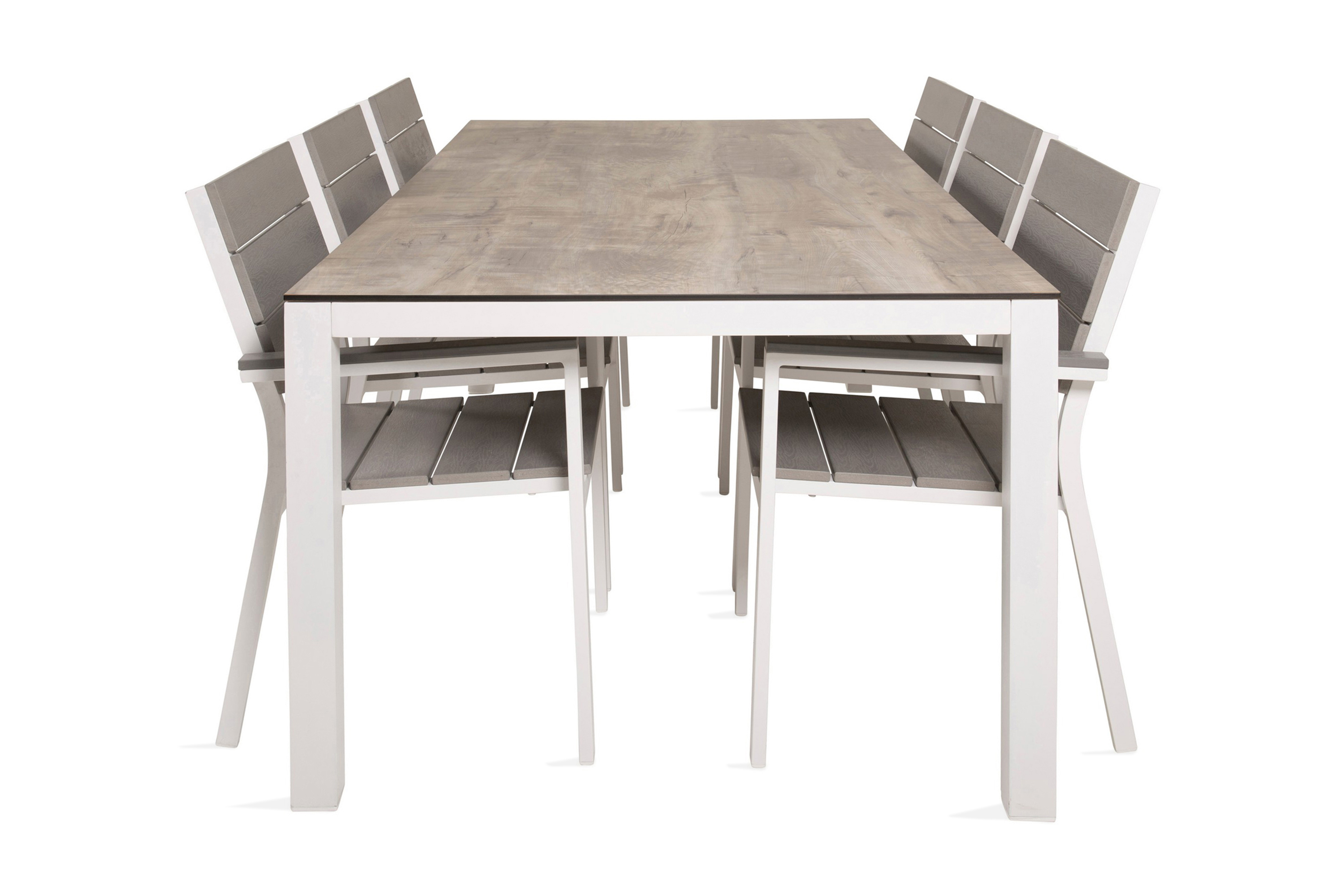 Llama Matgrupp Utomhus 205cm 6 Levels Stapelbara Matstolar Vit/Grå