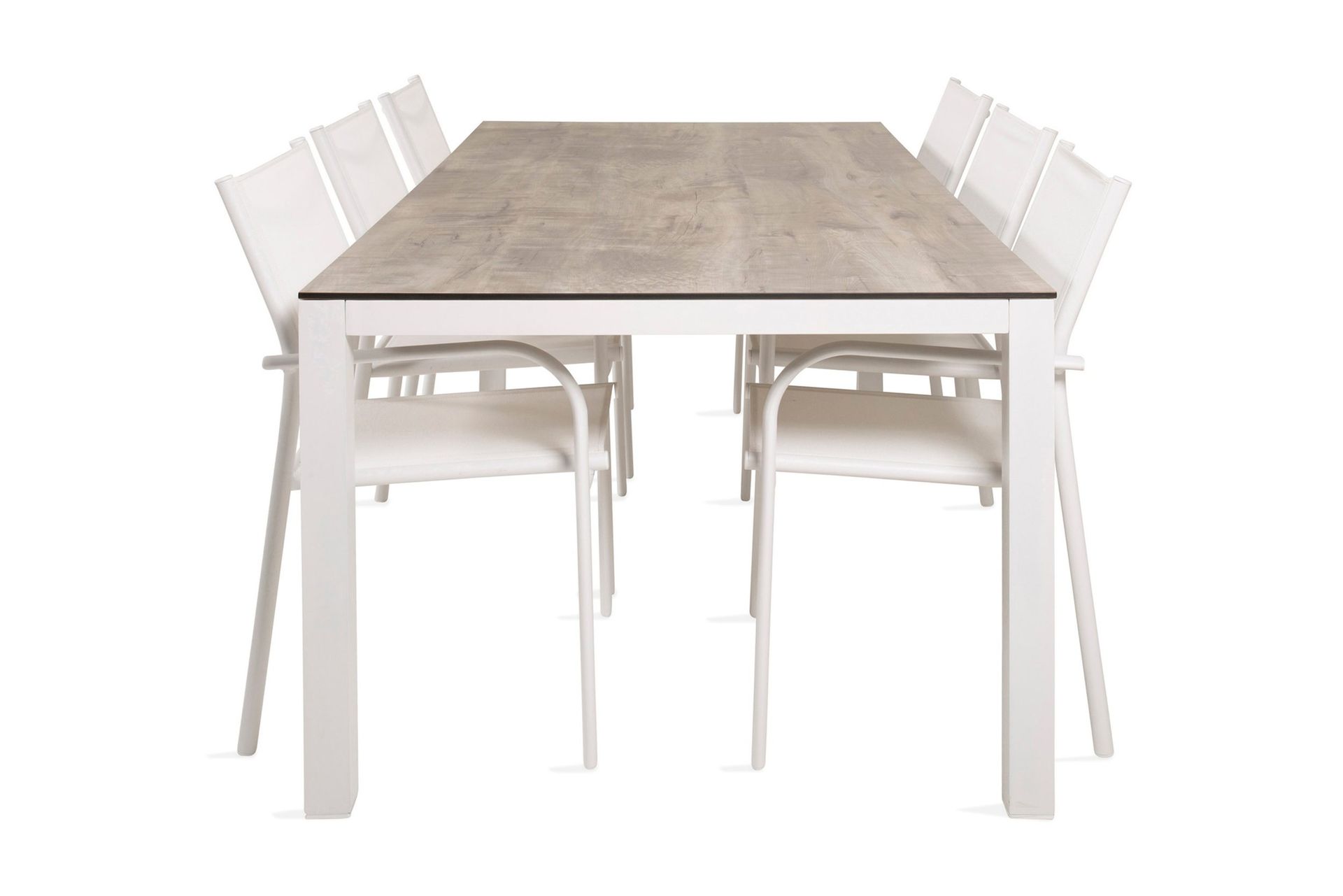 Llama Matgrupp Utomhus 205cm + 6 Santorini Karmstolar - Vit/Gr&aring;