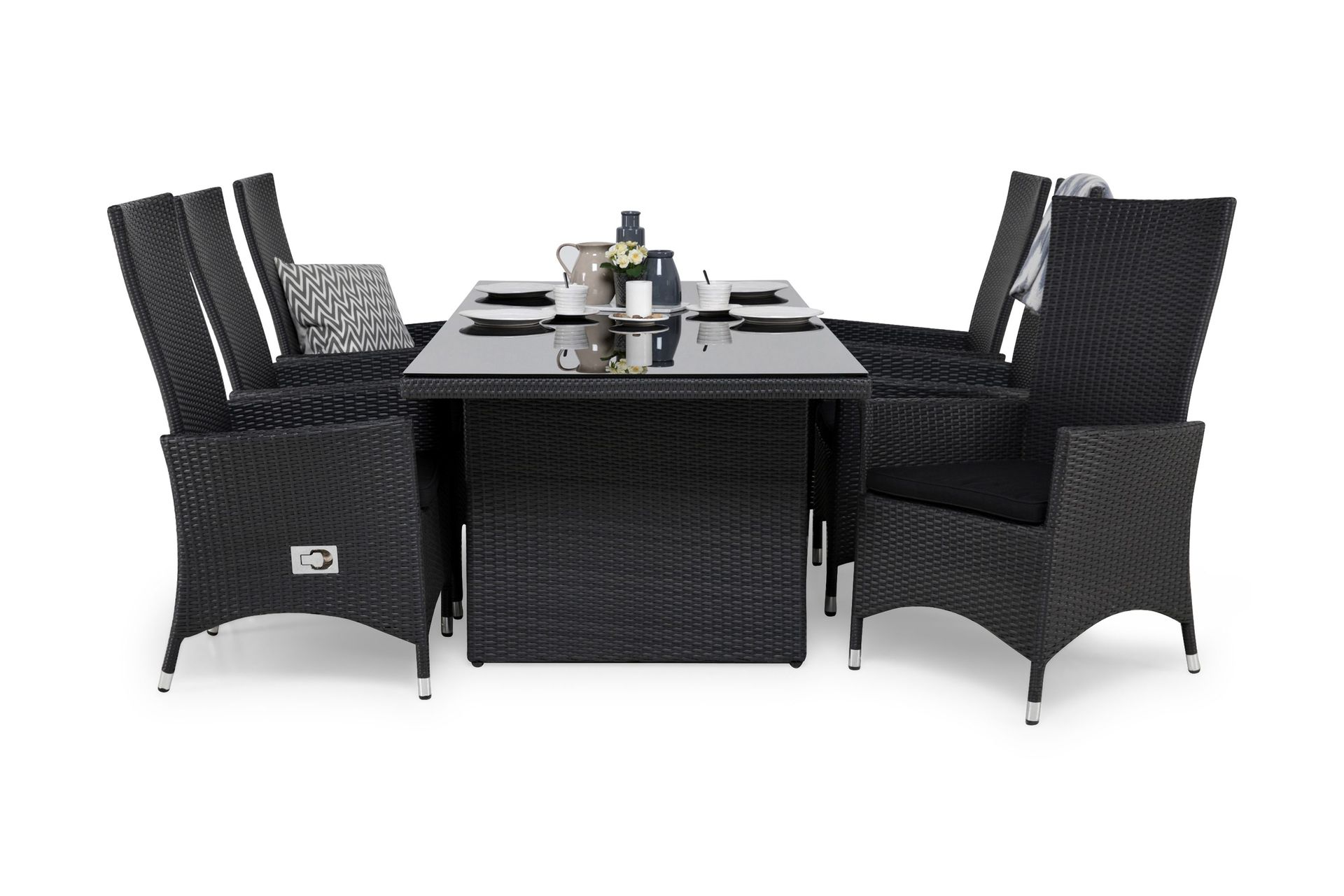 majestic matgrupp utomhus 210 + 6 jenny ställbar fåtölj m dyna - svart/svart/svart