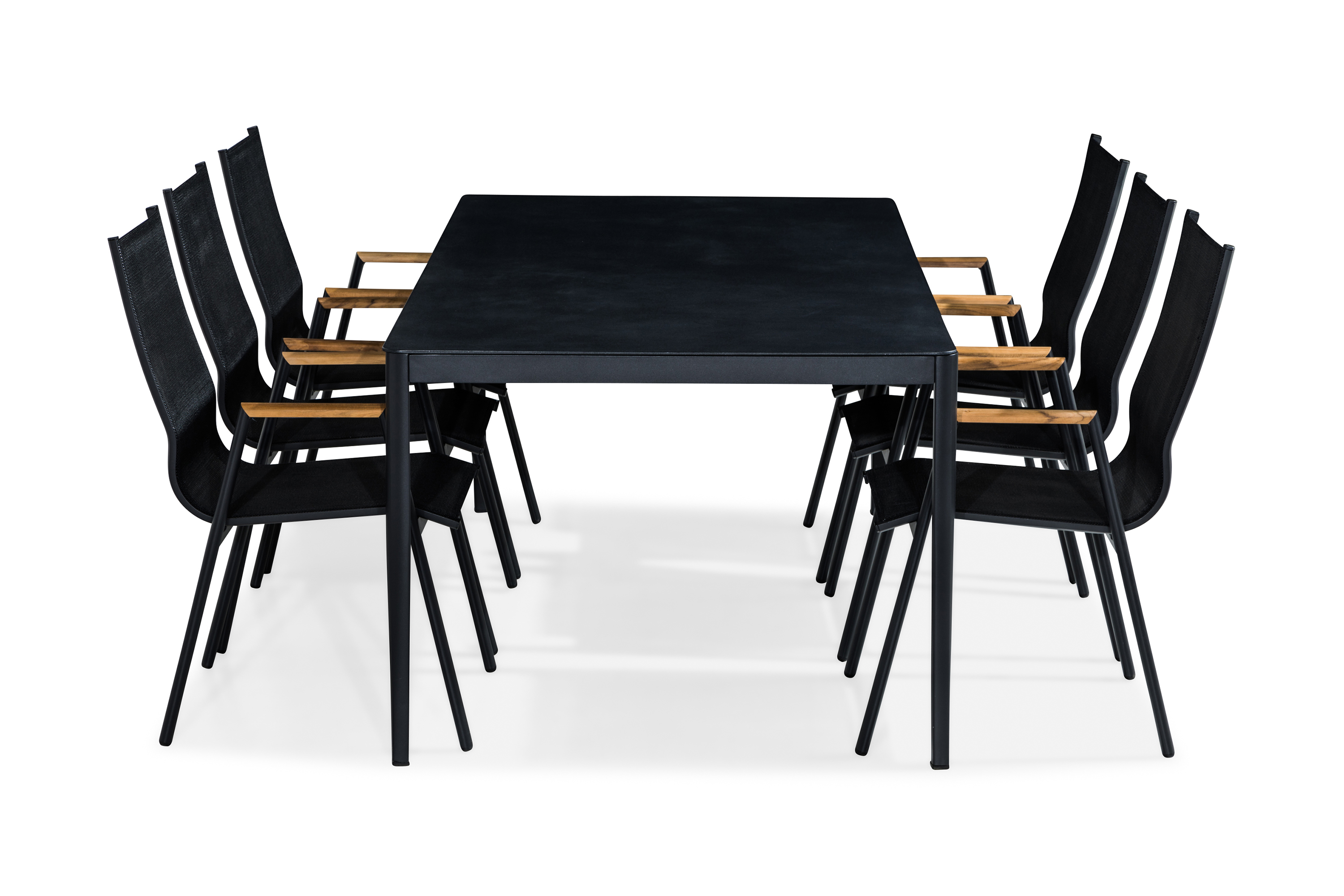 Matgrupp Utomhus Alex 200x100 6 Las Vegas Karmstol SvartGråStenlookTeak