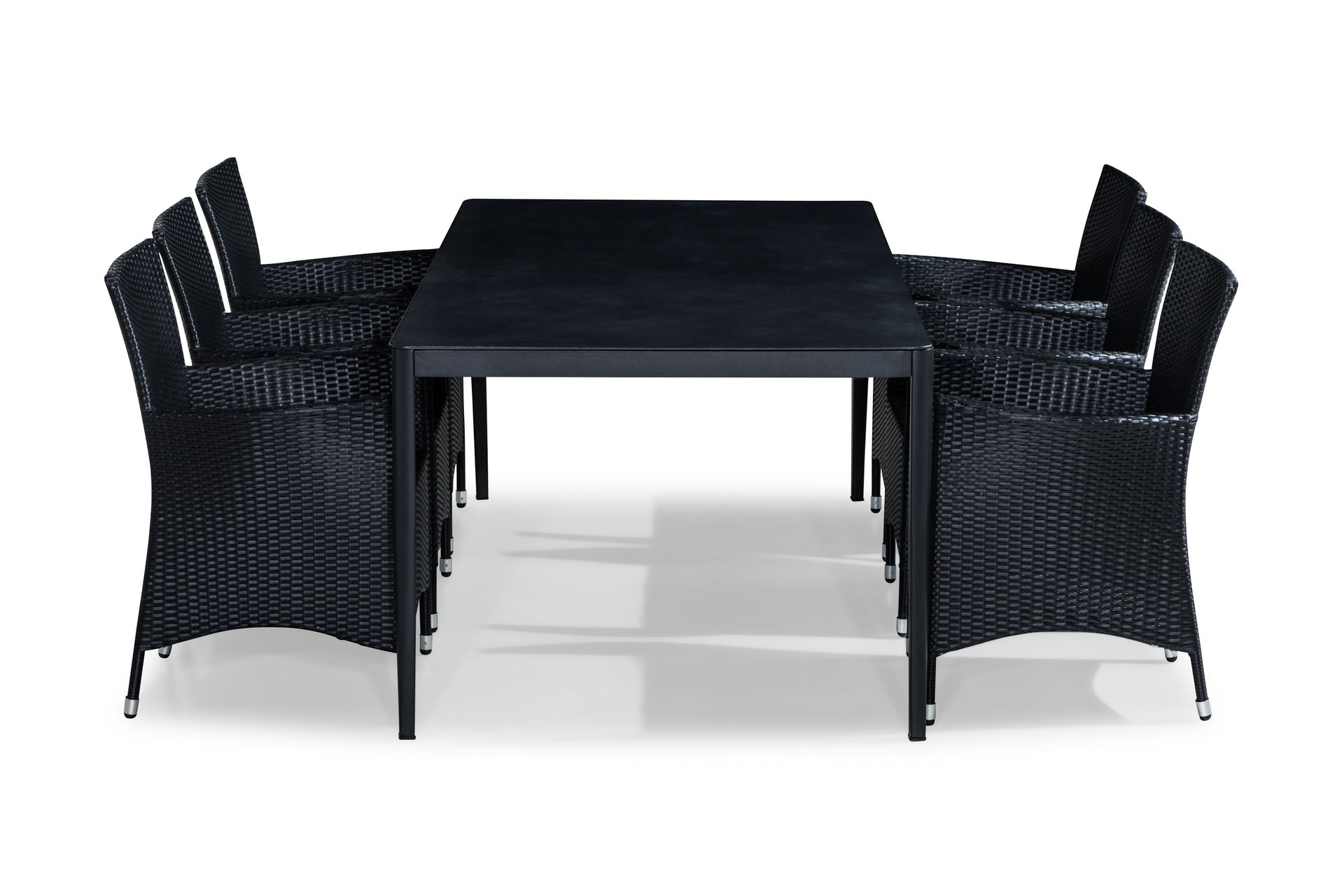 matgrupp utomhus alex 200x100 + 6 thor fåtölj - svart/grå stenlook