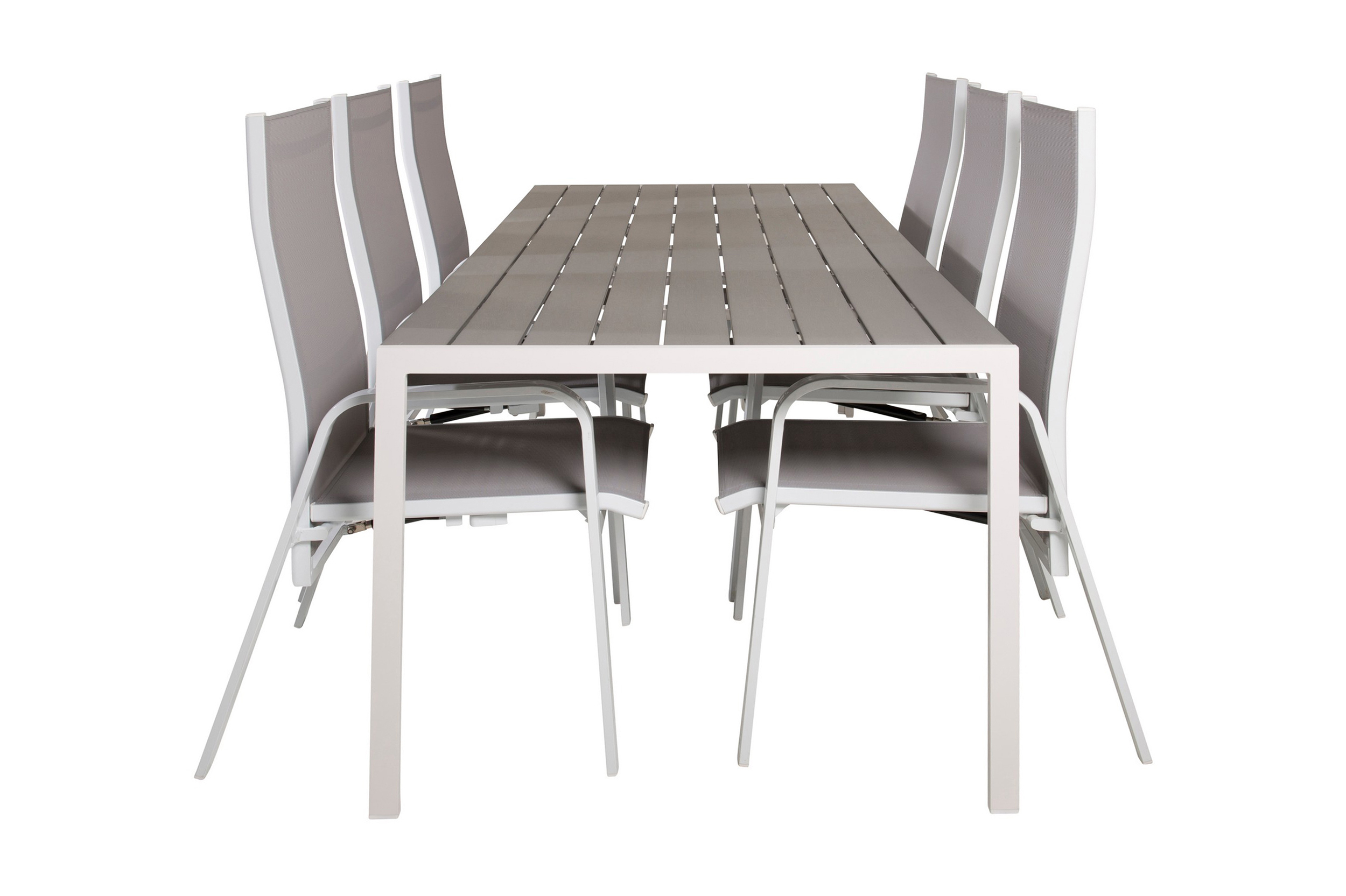 Matgrupp Utomhus Buitepos inkl 6 Dusternbrook Karmstolar PolywoodVit