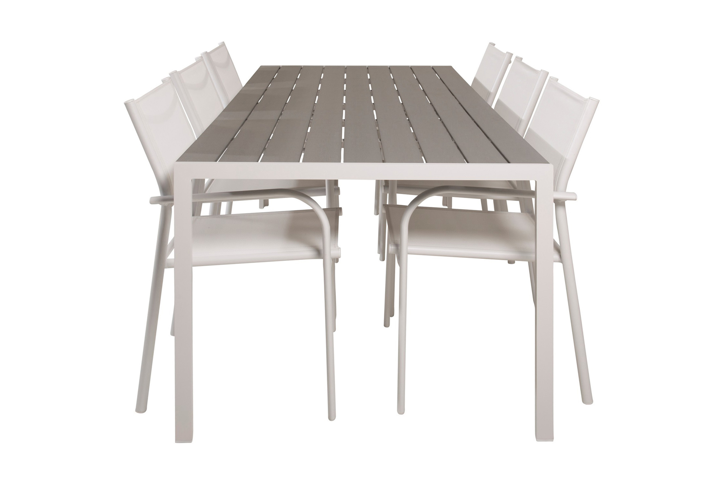 matgrupp utomhus buitepos inkl 6 langstrand karmstolar - polywoodvit