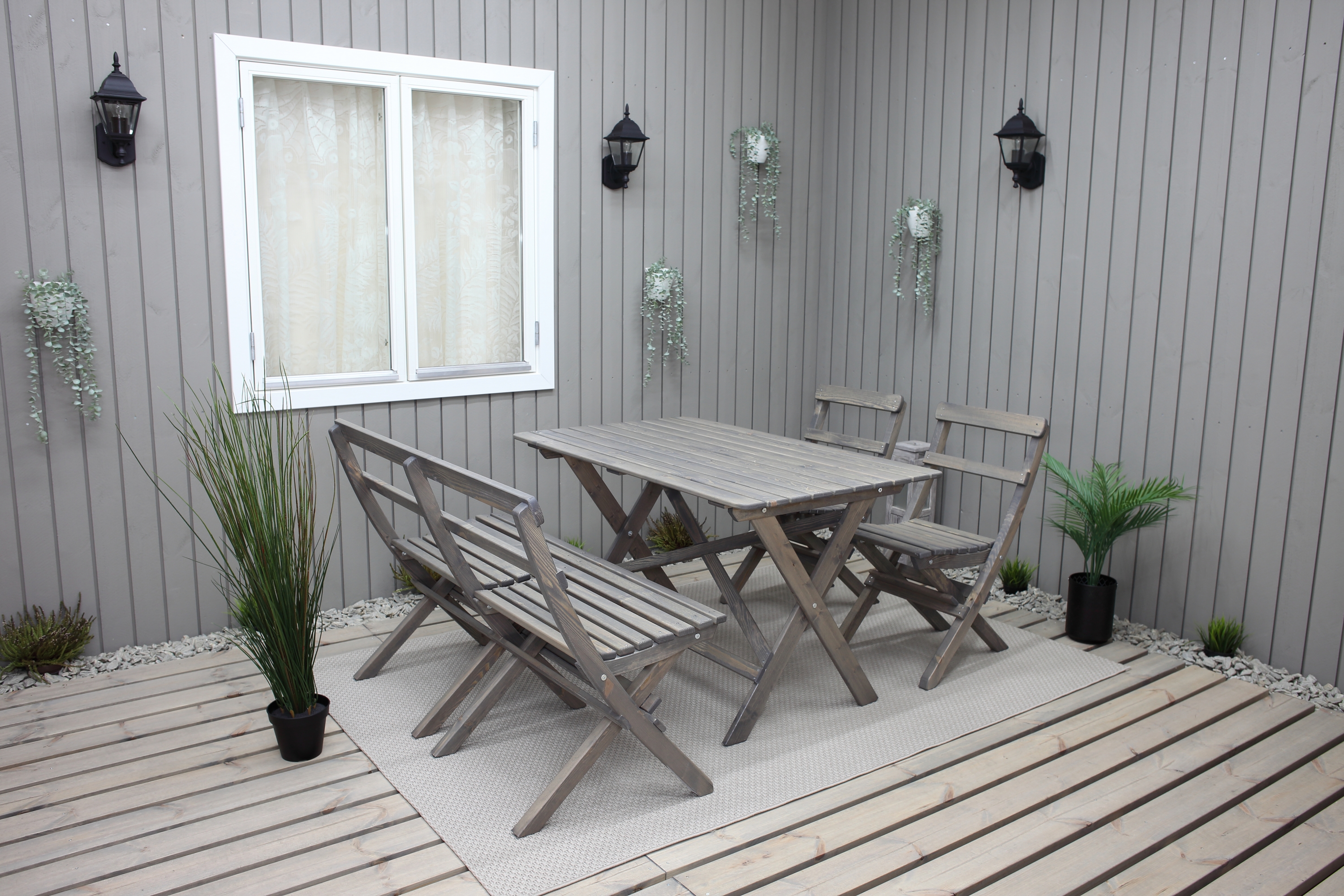 matgrupp utomhus larios 76 cm + 2 matstolar utomhus + bänk utomhus - grå