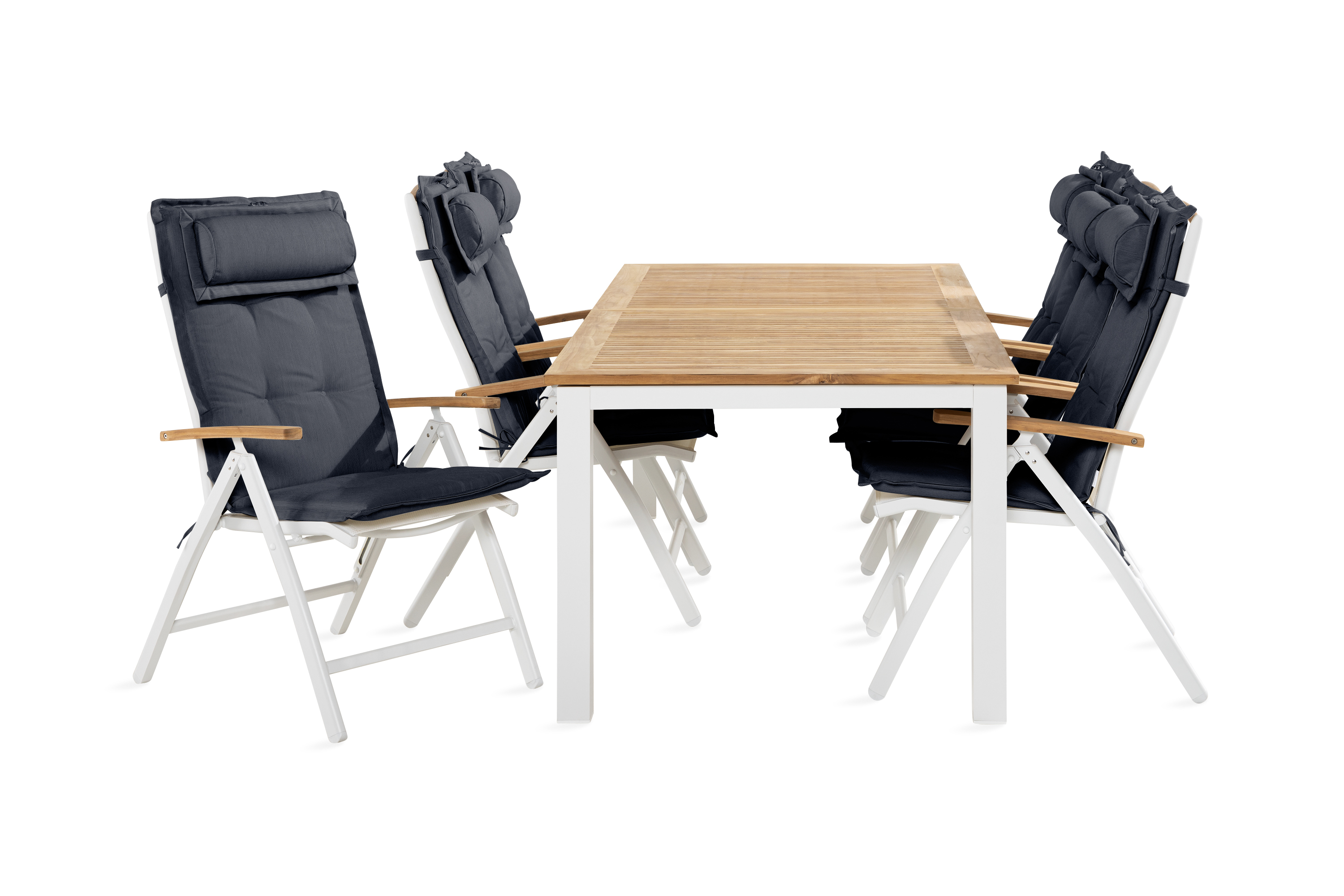 Matgrupp Utomhus Las Vegas 100x220-280 6 Stolar m Dyna Vit/Teak/Grå