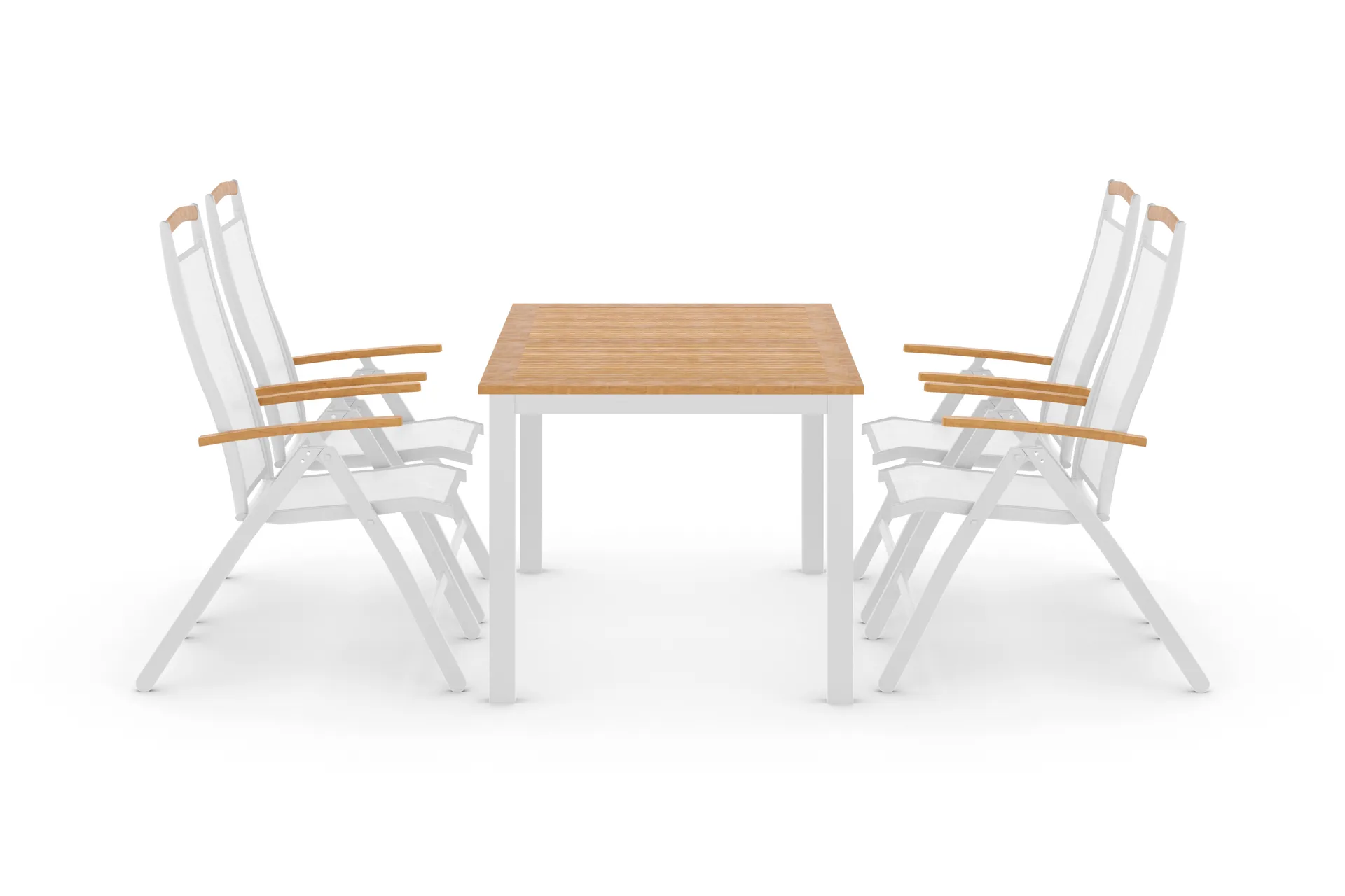 matgrupp utomhus las vegas 152-210 + 4 positionsstol lyx - vit/teak/vit/teak