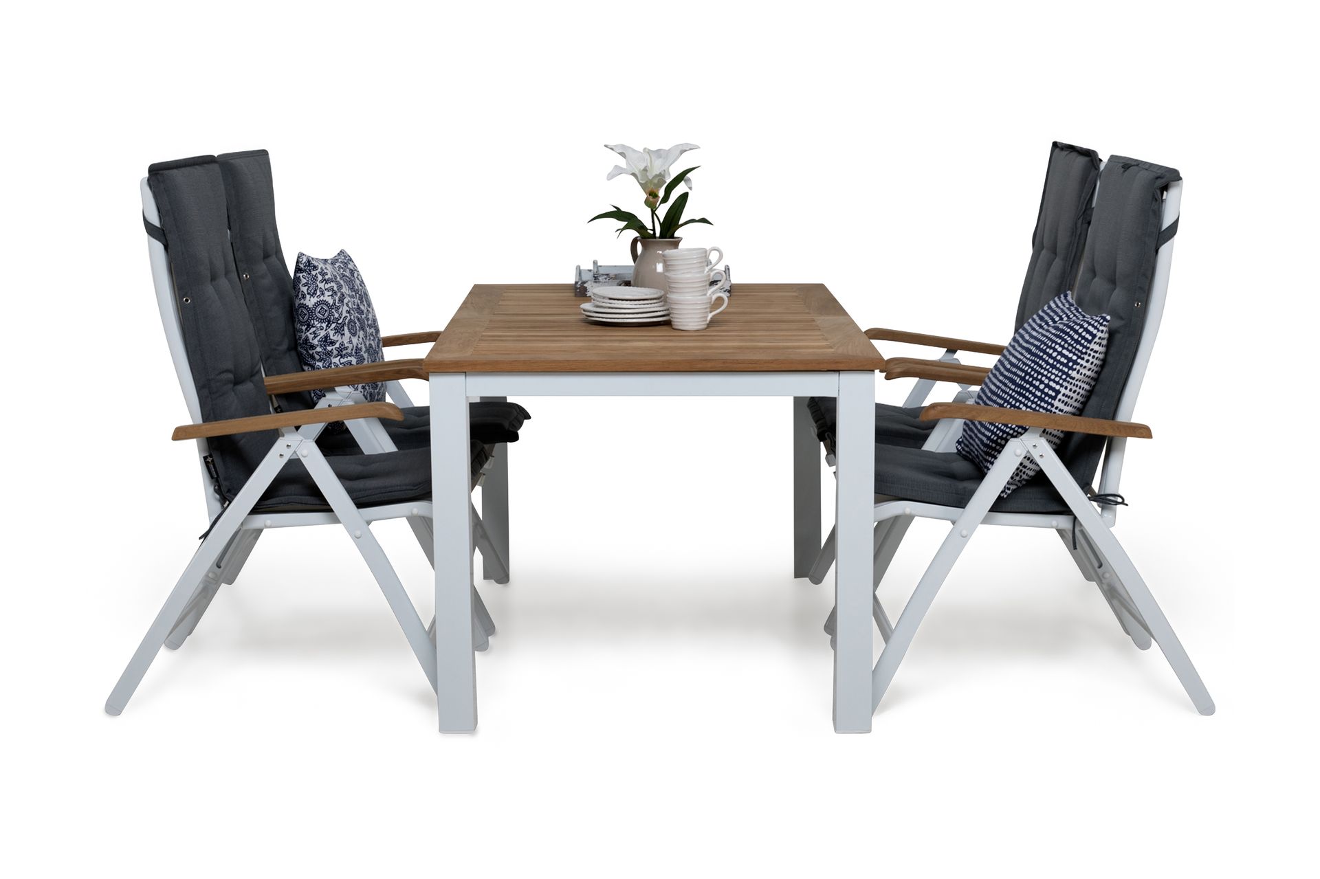 matgrupp utomhus las vegas 152-210 + 4 positionsstol lyx m dyna - vit/teak/vit/teak/grå