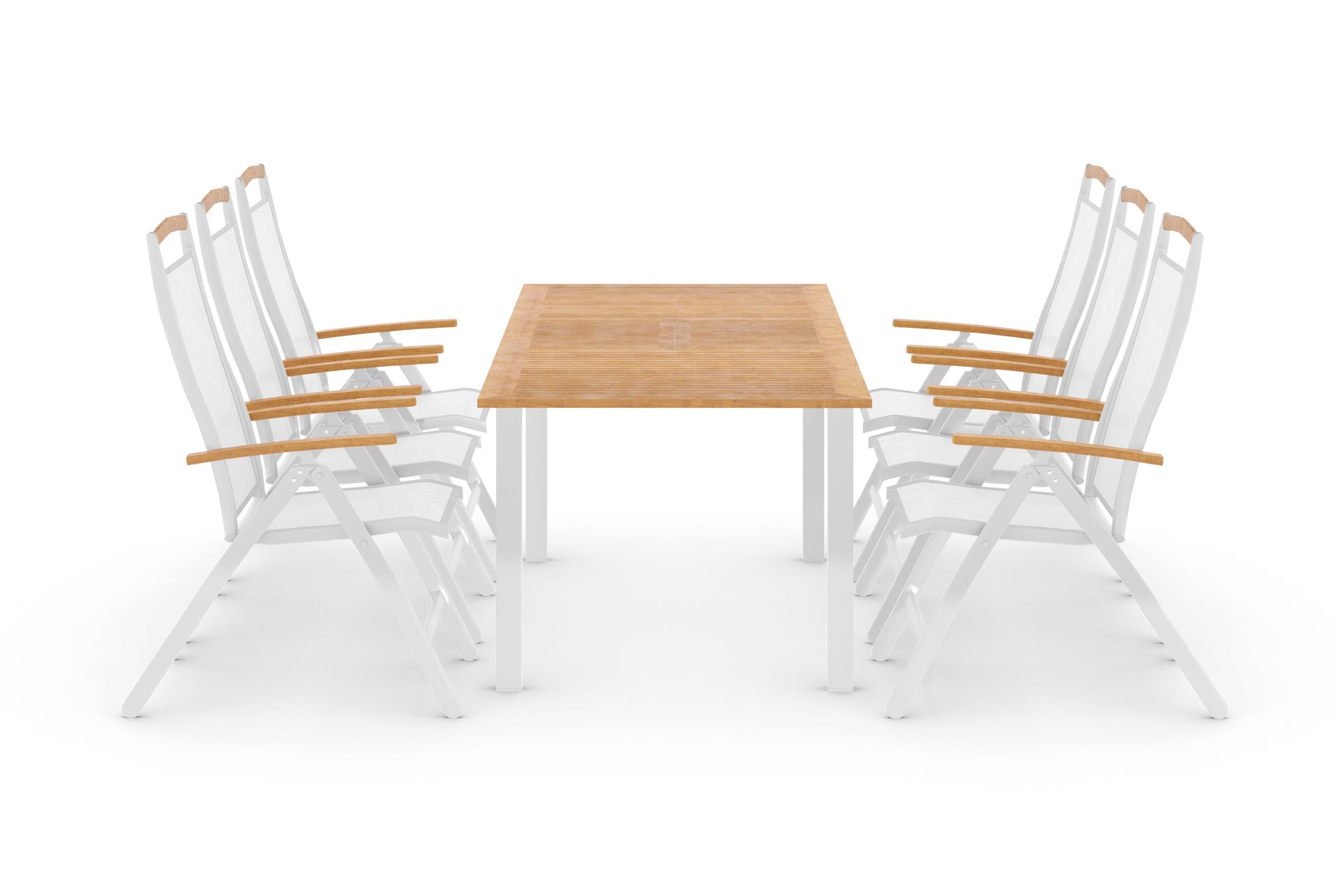 matgrupp utomhus las vegas 152-210 + 6 positionsstol lyx - vit/teak/vit/teak