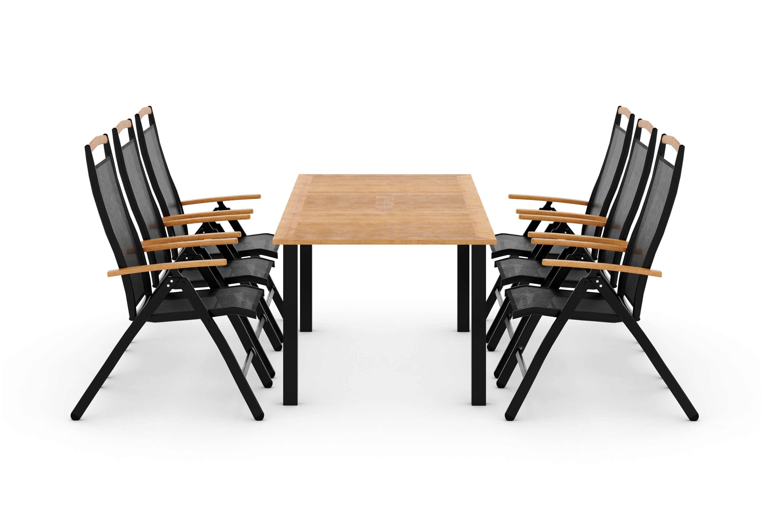 matgrupp utomhus las vegas 152-210 + 6 positionsstol lyx - svart teak