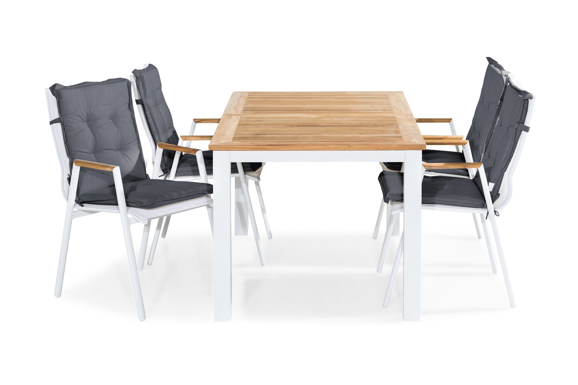 matgrupp utomhus las vegas 152-210x90 + 4 karmstolar m dyna - vit/teak/grå