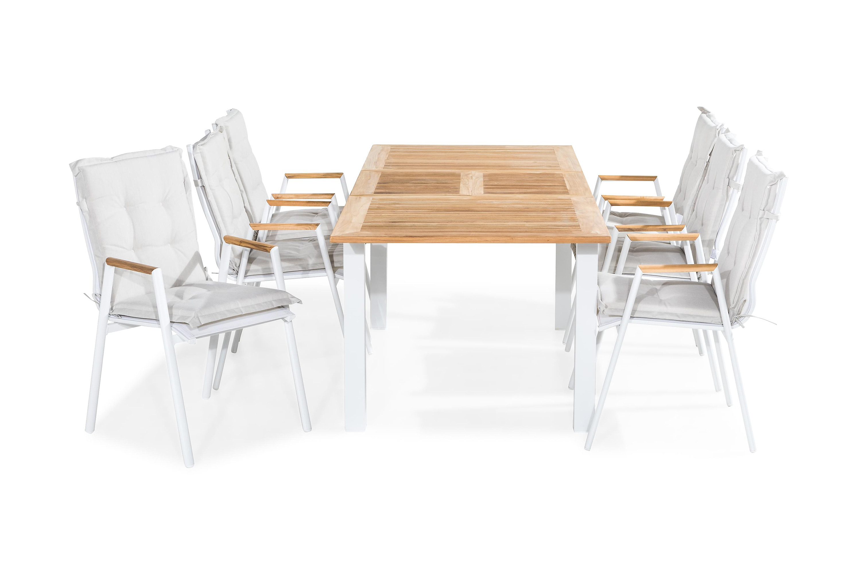 matgrupp utomhus las vegas 152-210x90 + 6 karmstolar m dyna - teak/vit