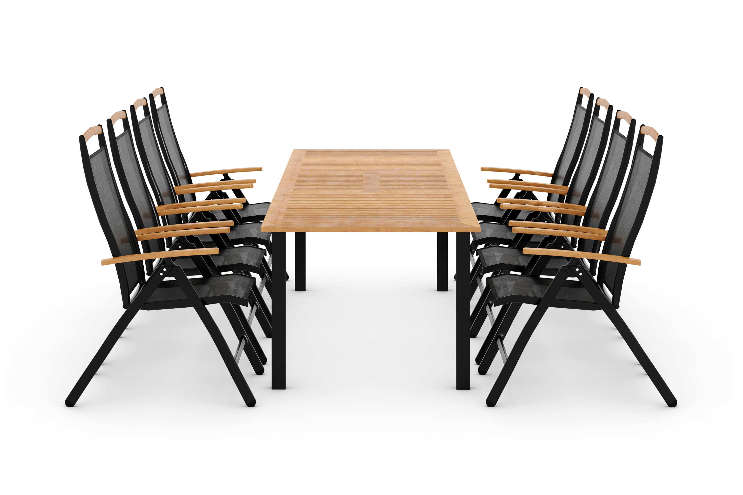 matgrupp utomhus las vegas 220-280 + 8 positionsstol lyx - svart/teak