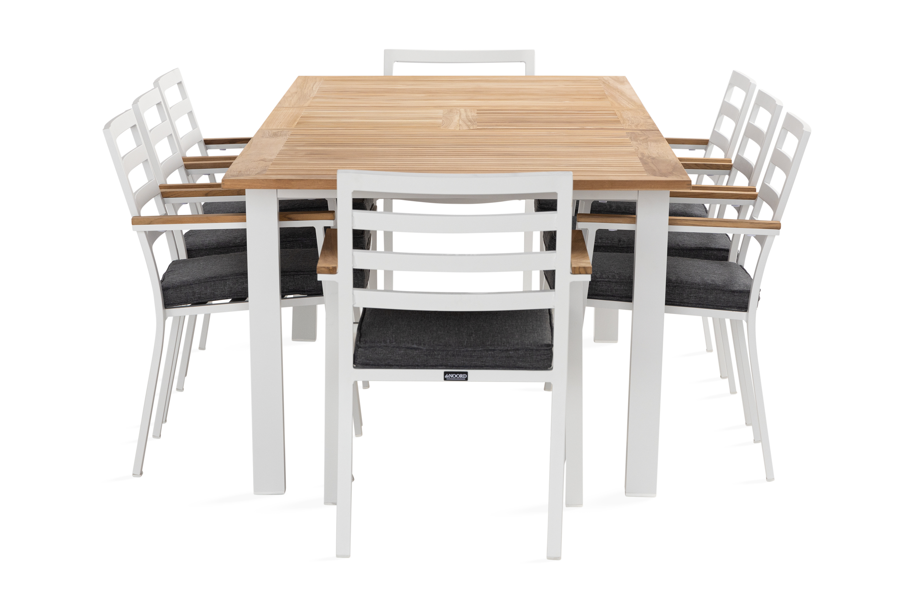 matgrupp utomhus las vegas 220-280 cm + 8 matstol oliver - teak/vit