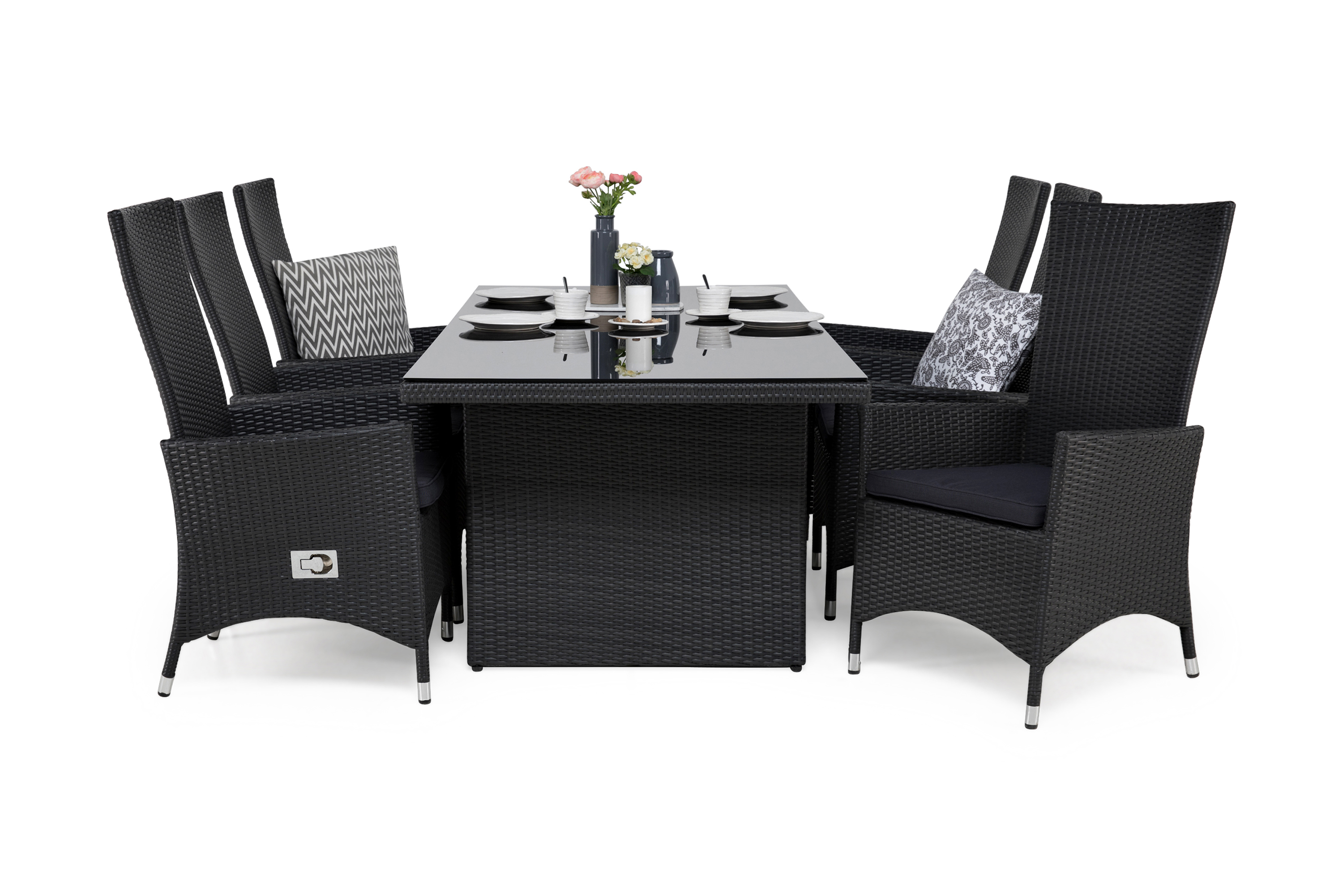 matgrupp utomhus majestic 210 + 6 jenny ställbar fåtölj m dyna - svartsvartgrå