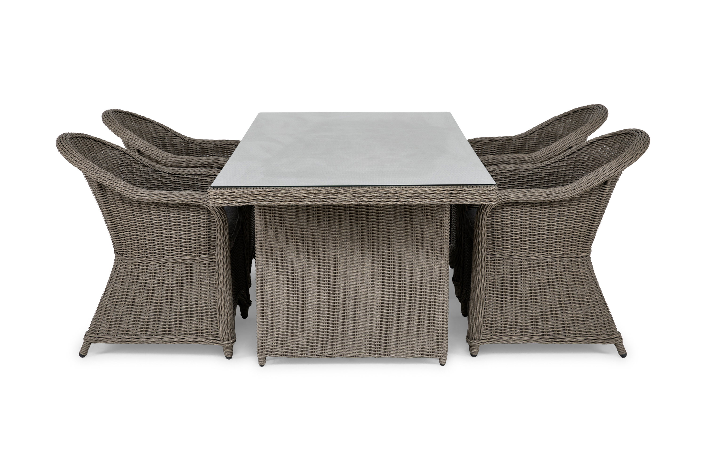 matgrupp utomhus marcus 200 + 4 light fåtöljer m dyna - grå