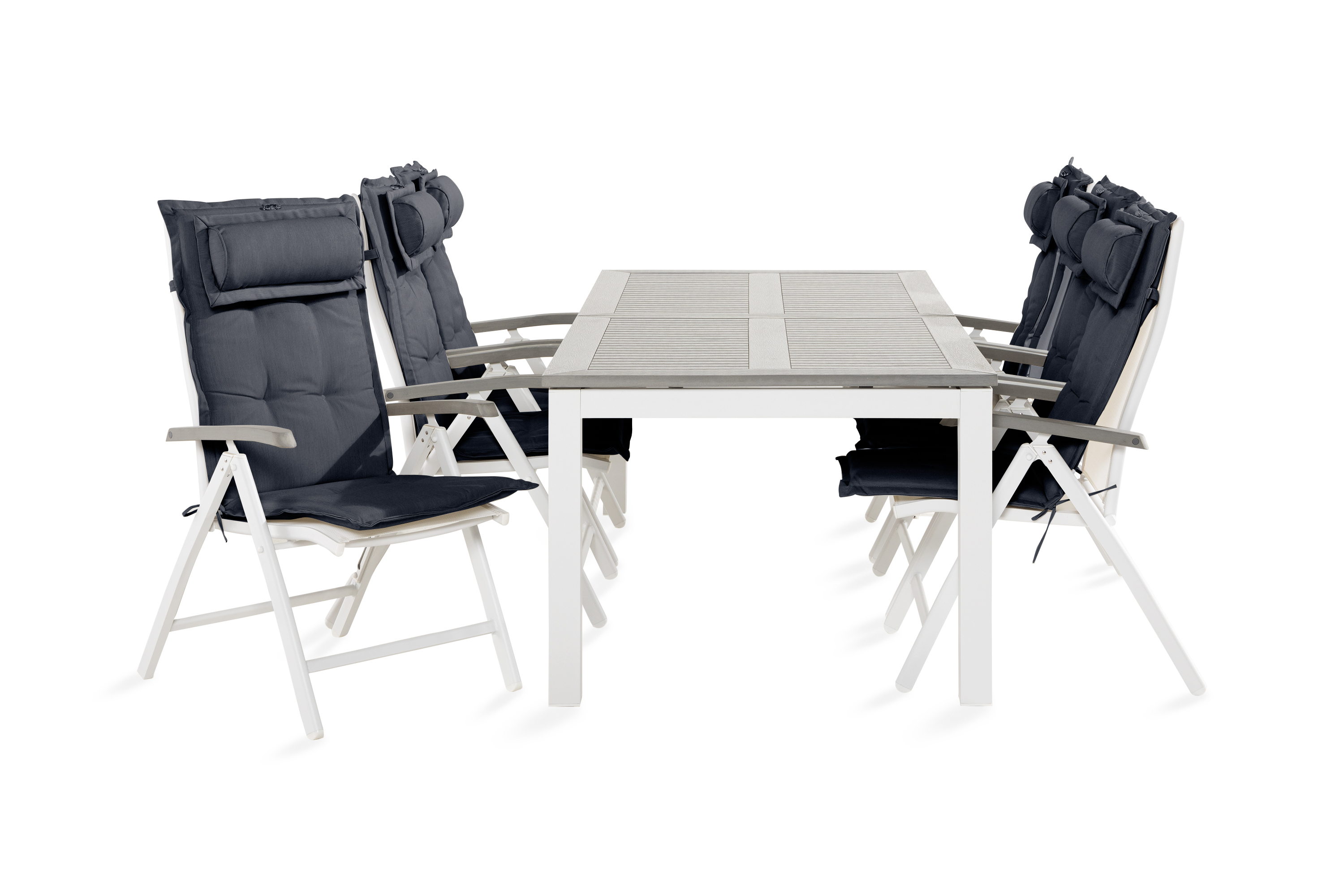 Matgrupp Utomhus Monaco 100x220-280 6 Positionsstolar m Dyna VitGrå