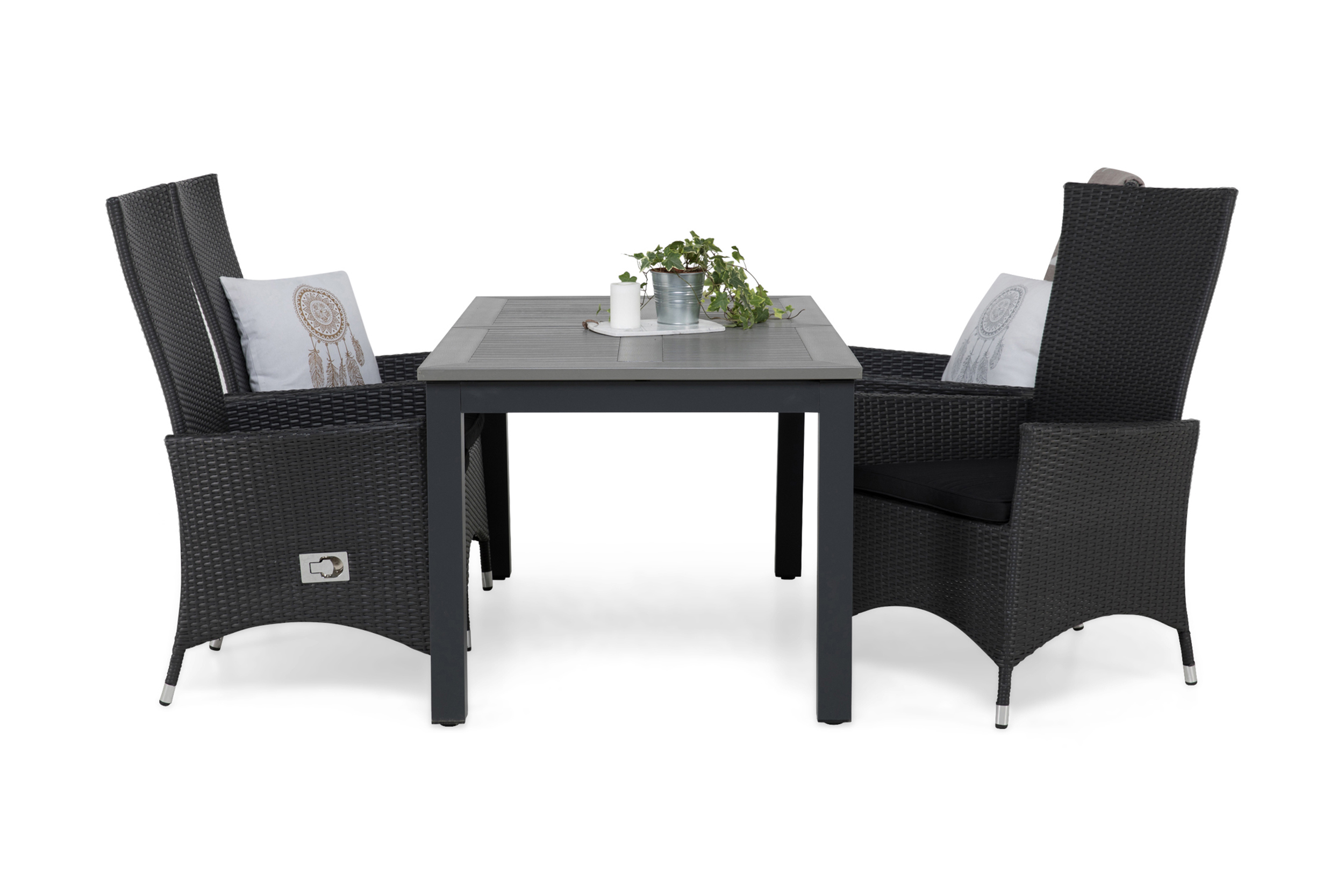 matgrupp utomhus monaco 152-210 + 4 jenny ställbar fåtölj m dyna - svart