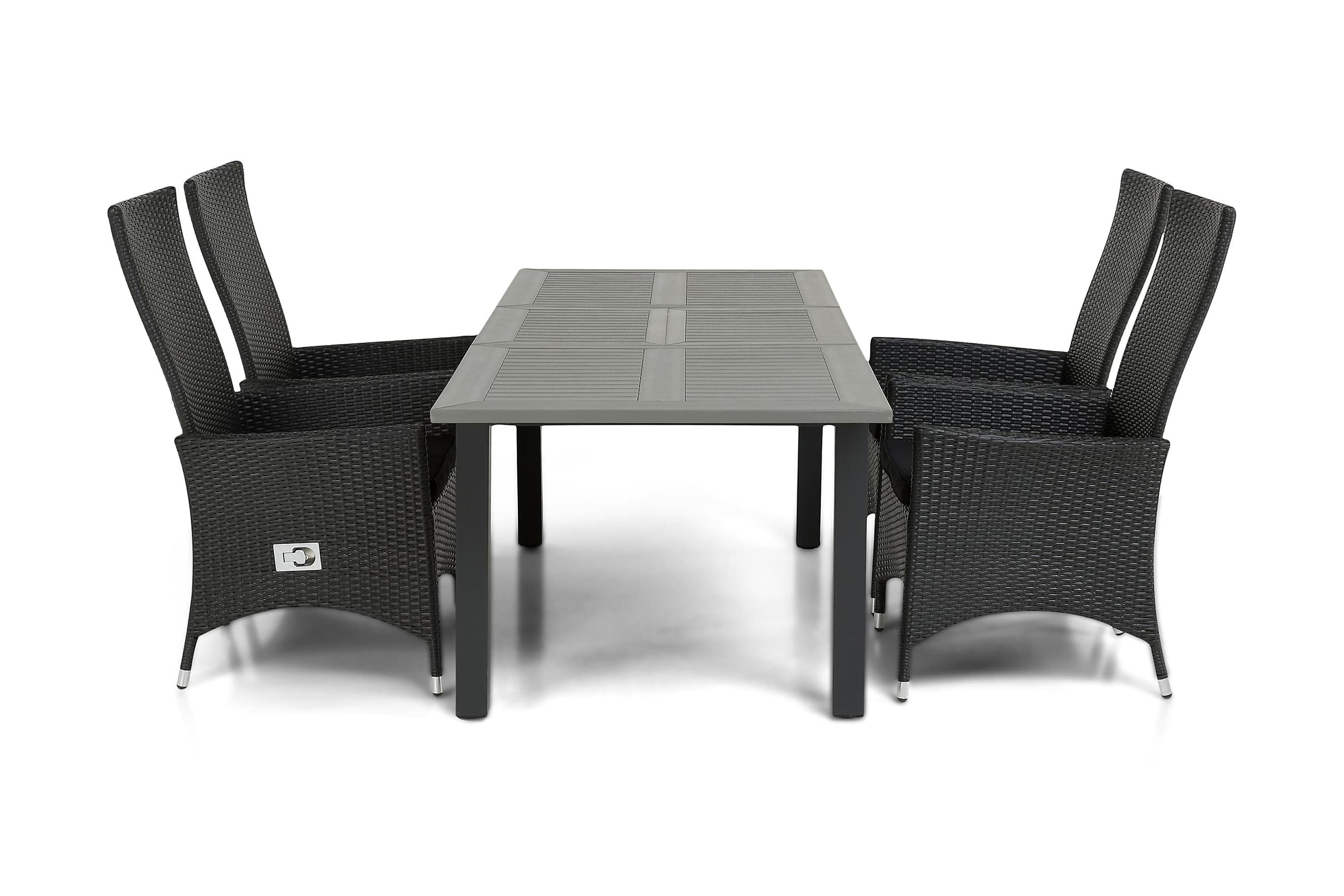 matgrupp utomhus monaco 152-210 + 4 jenny ställbar fåtölj - svart