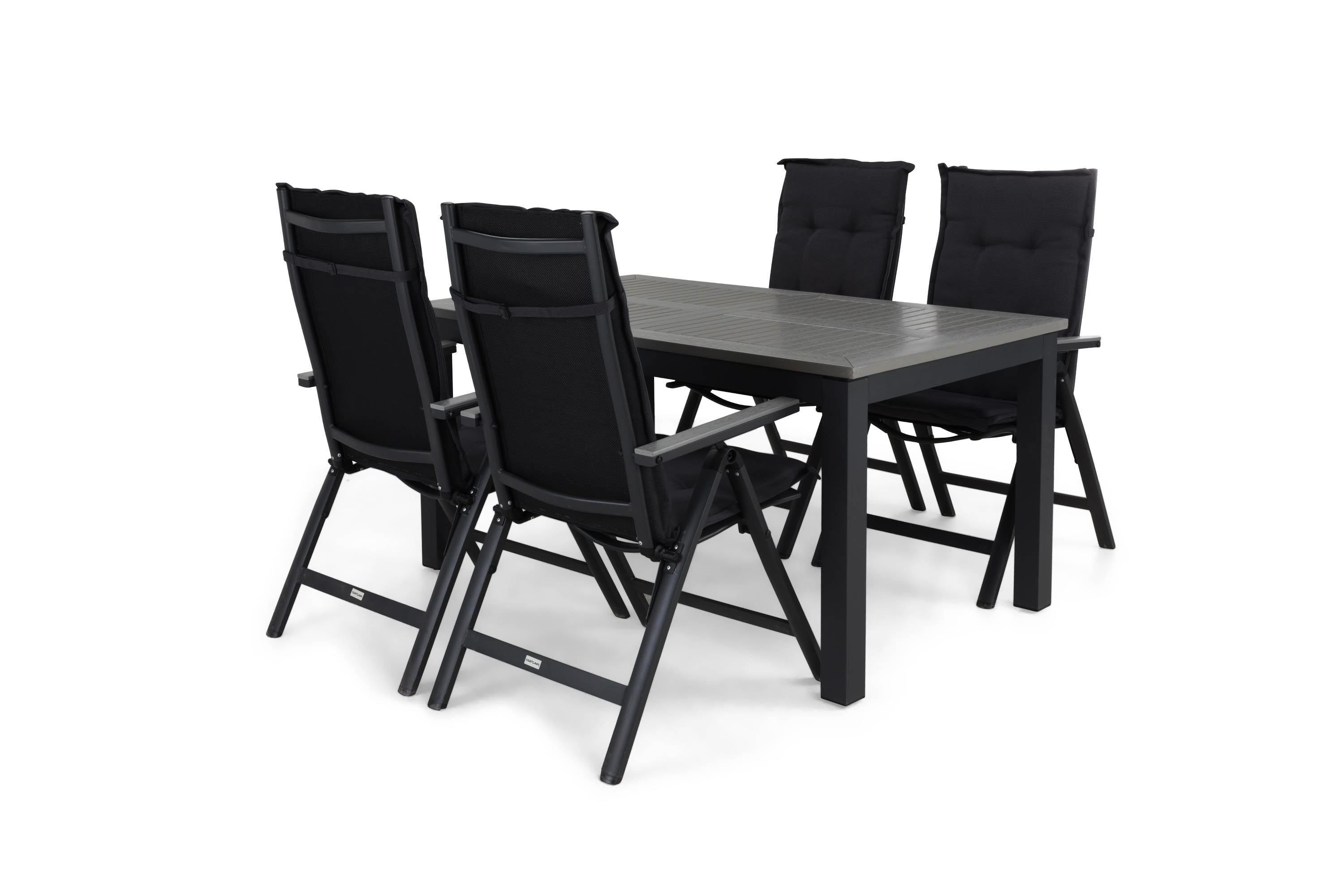 matgrupp utomhus monaco 152-210 + 4 maggie positionsstol m dyna - svartsvartgrågrå