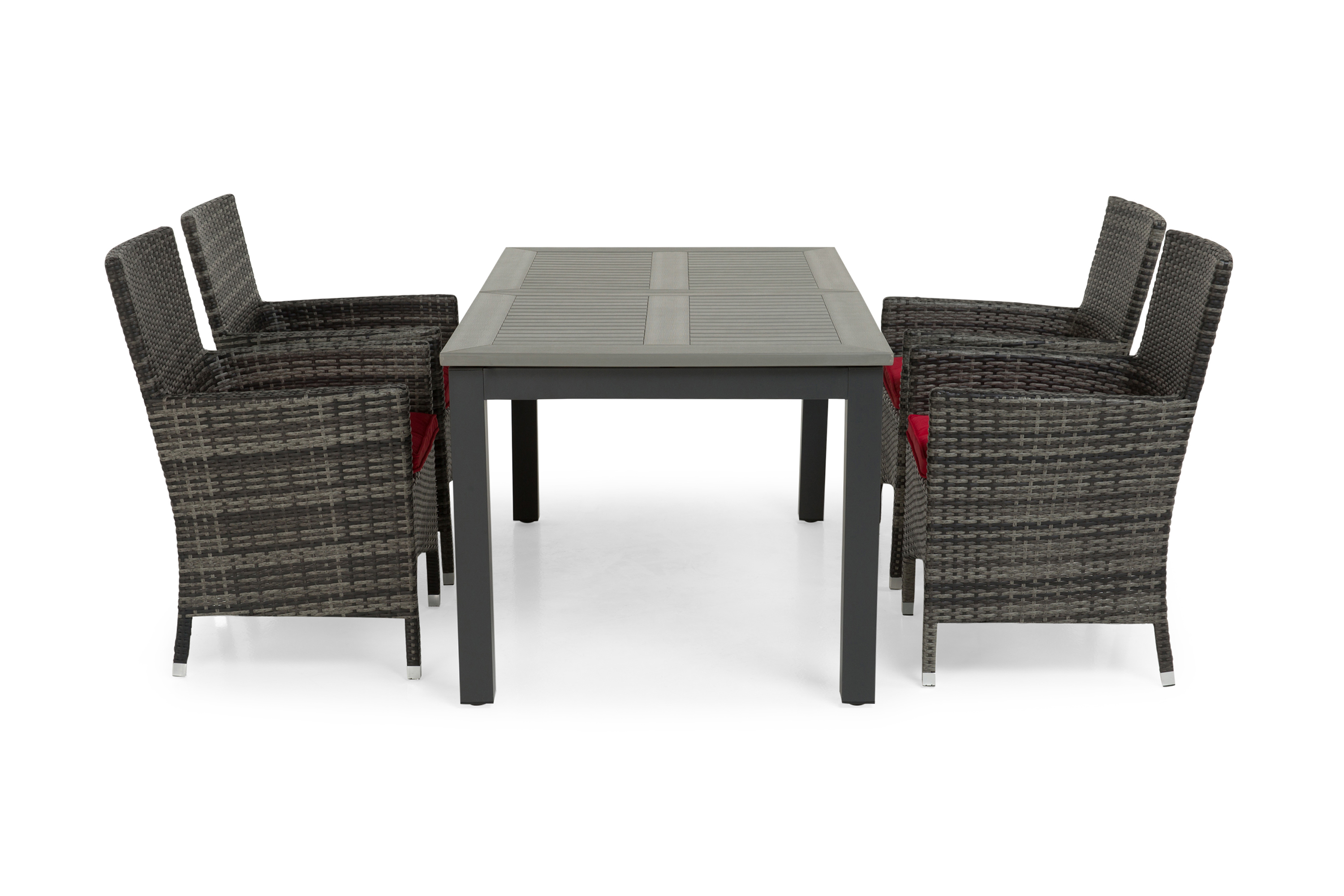 matgrupp utomhus monaco 152-210 + 4 thor fåtölj - svartgrå